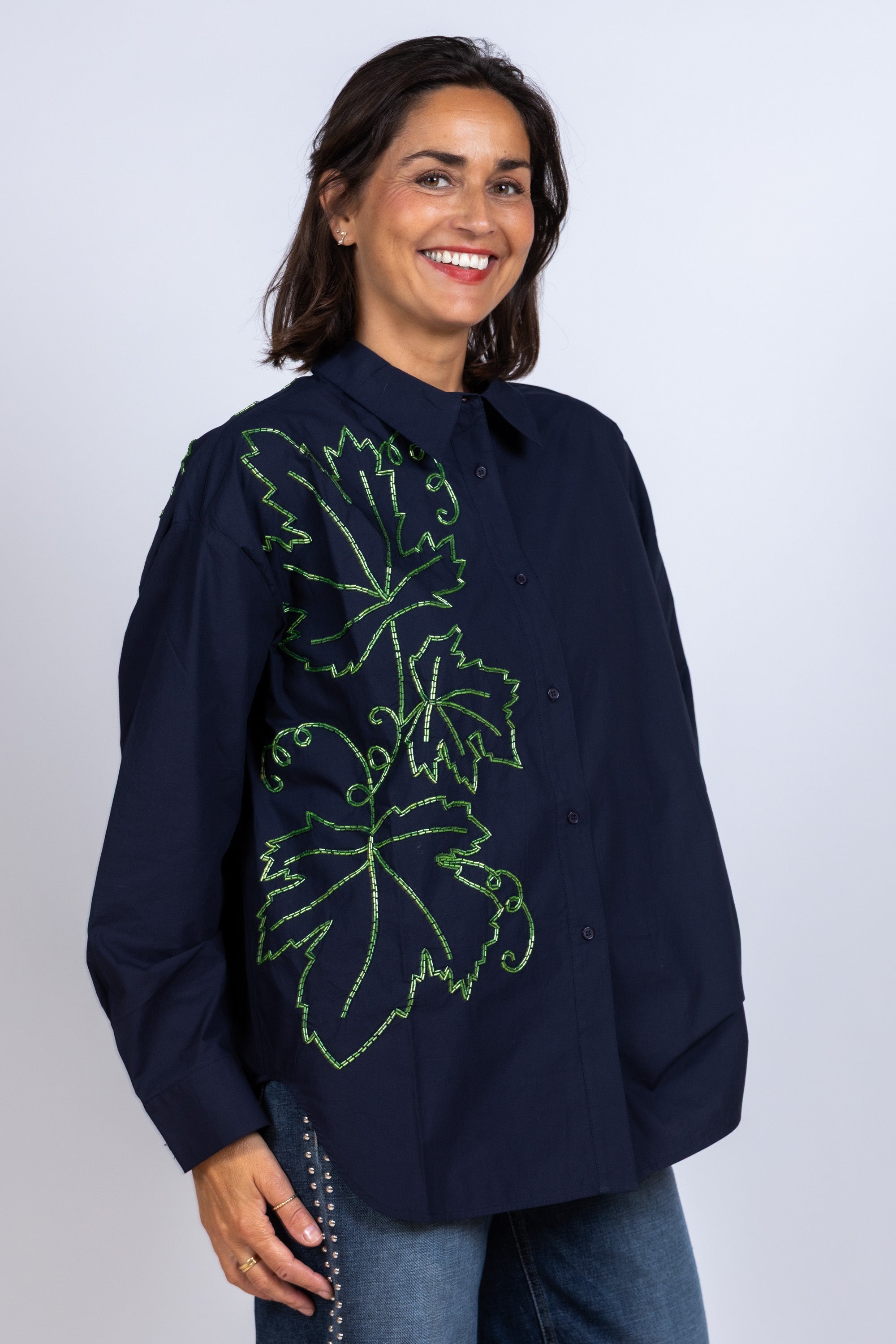 Blouse met borduursels - Marine