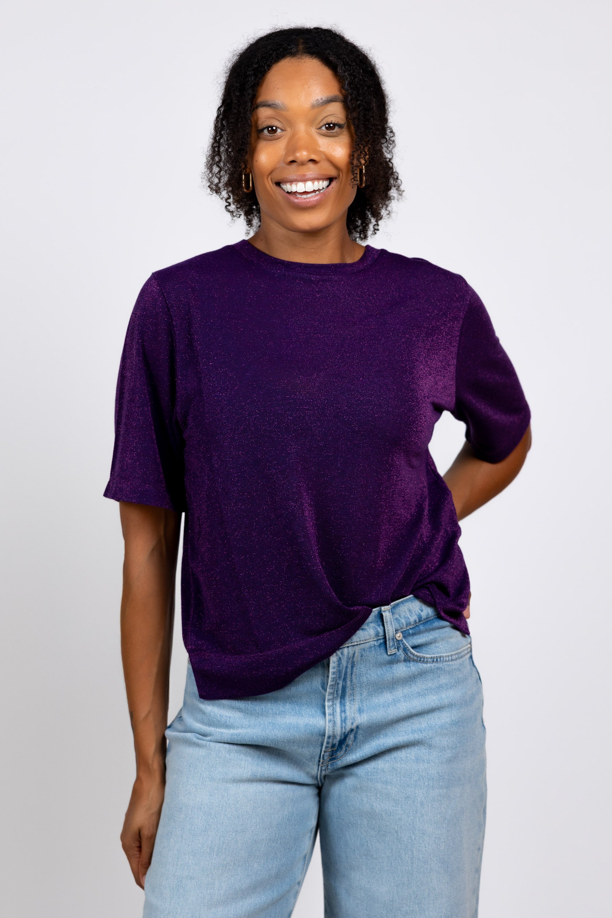 T-shirt met glitters - Paars