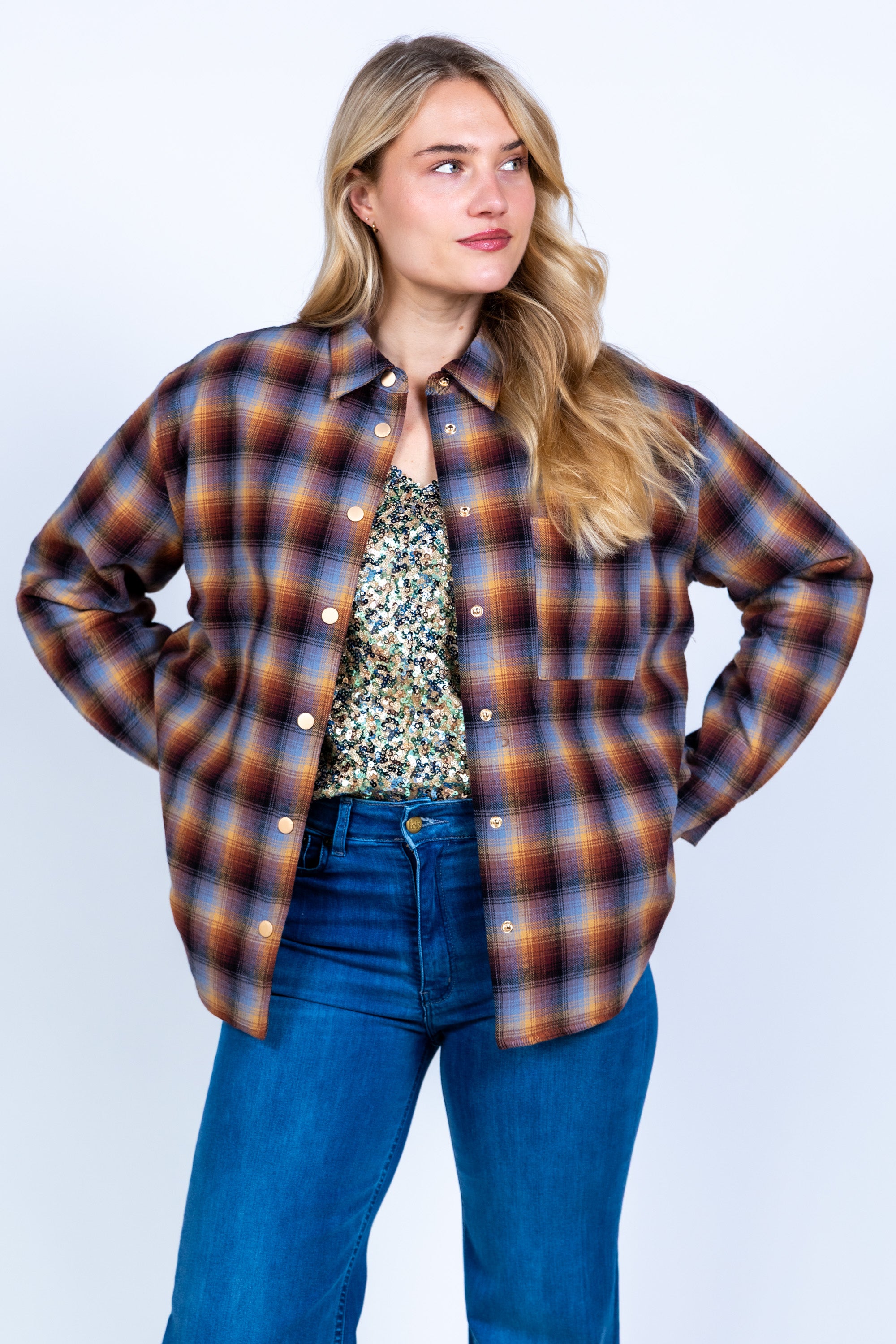 Blouse met ruiten - Cognac