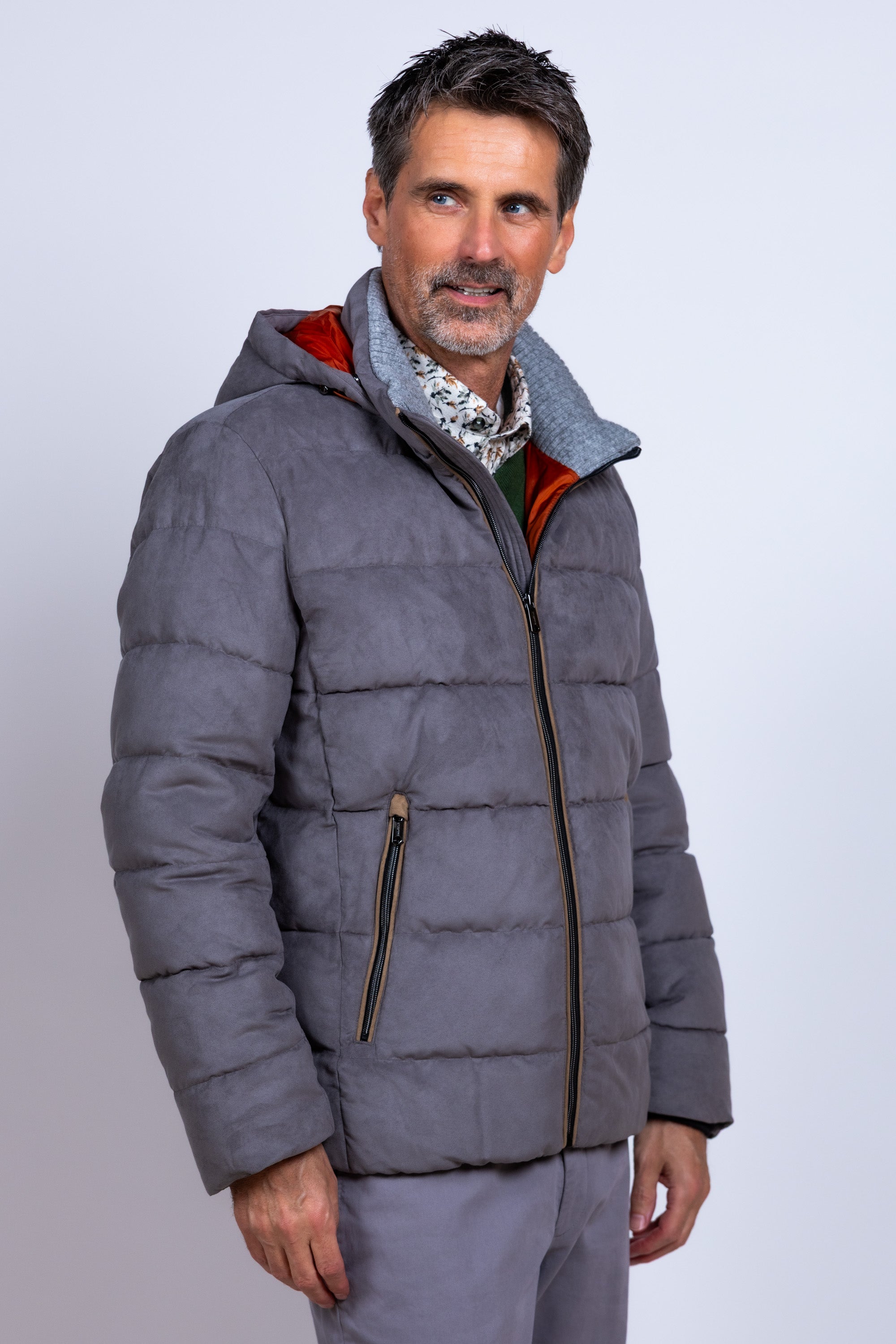 Gewatteerde jas met capuchon - Lichtgrijs