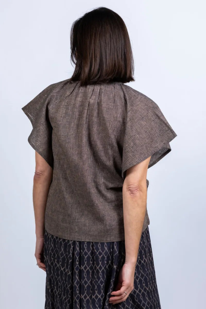 BY-BAR BY-BAR VINA LUREX BLOUSE Top met korte mouwen - Taupe