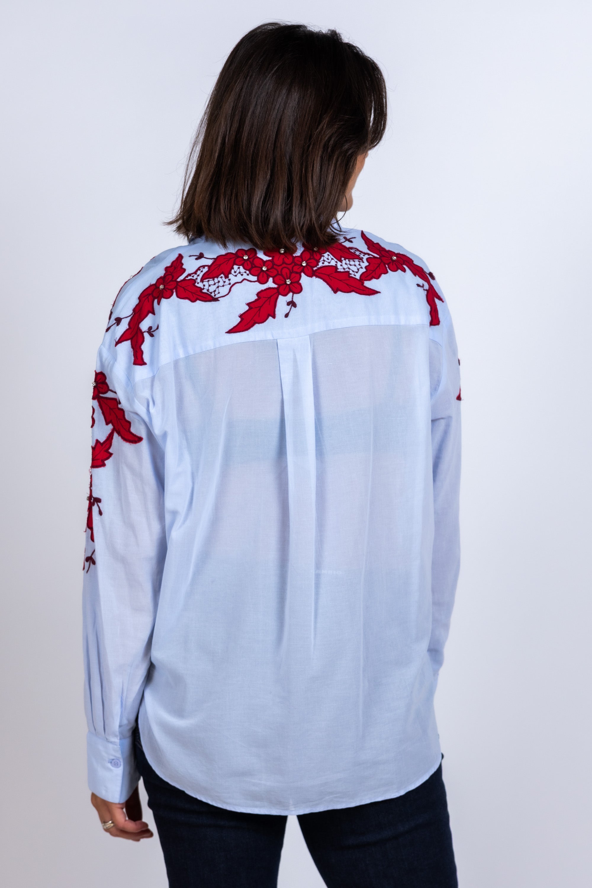 Blouse met borduursels - Bleu