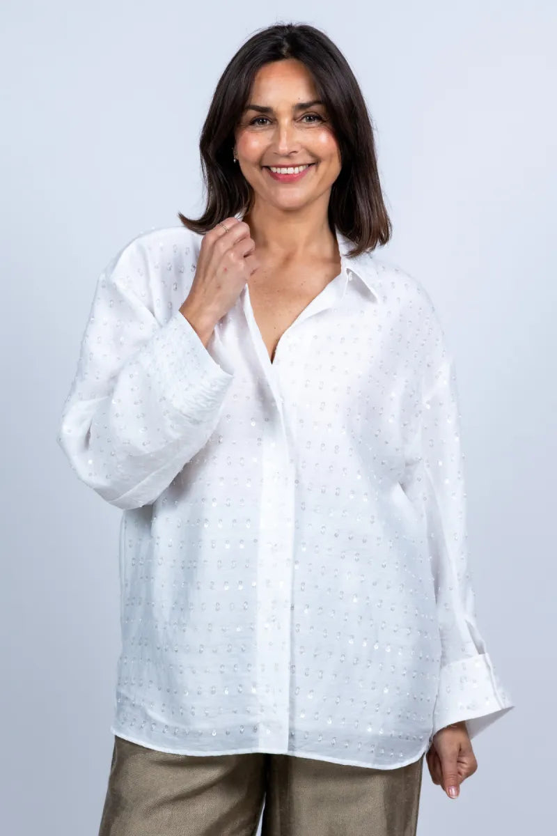 MUNTHE Blouse met pailletten - Wit