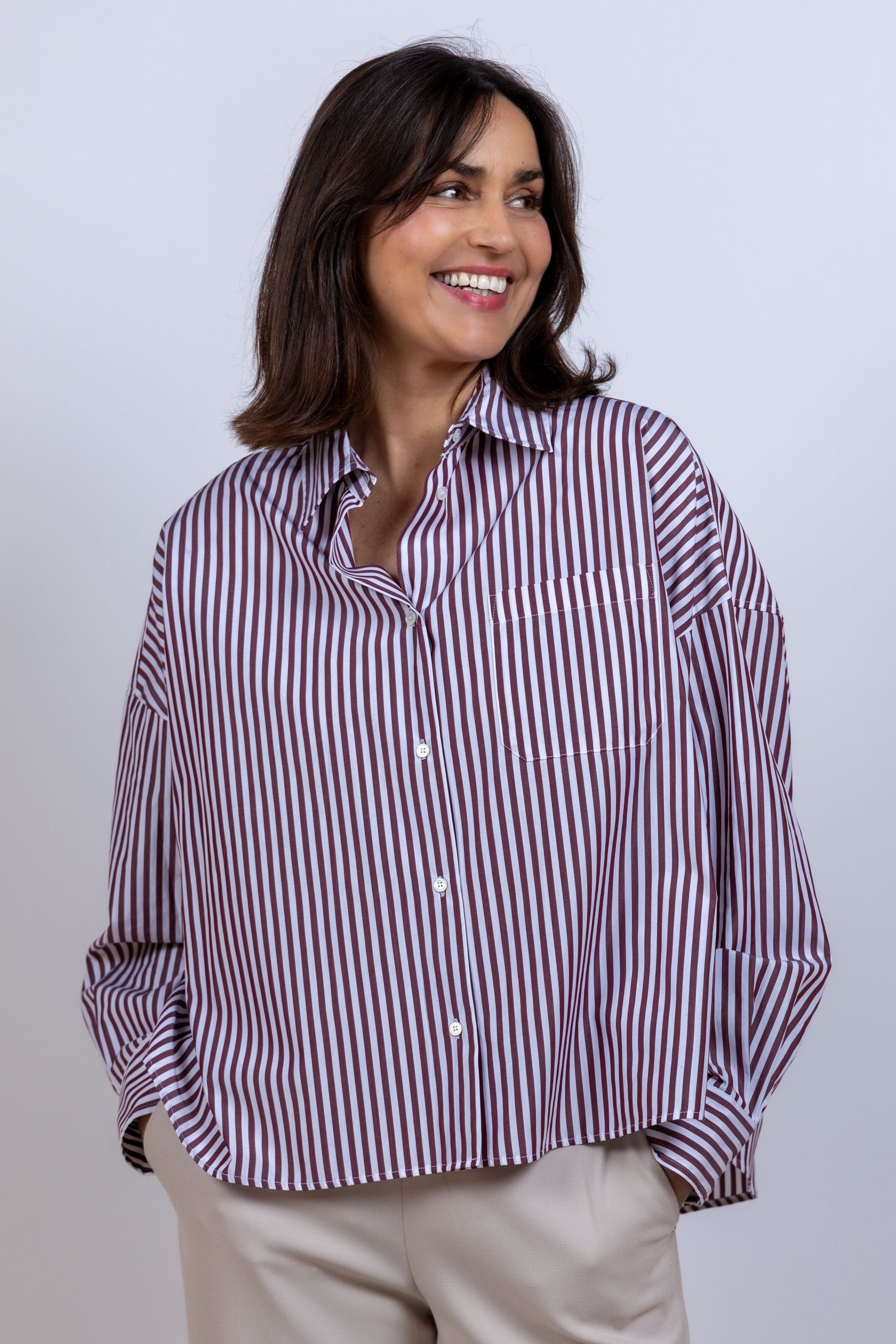 Blouse met strepen - Donkerbordeaux