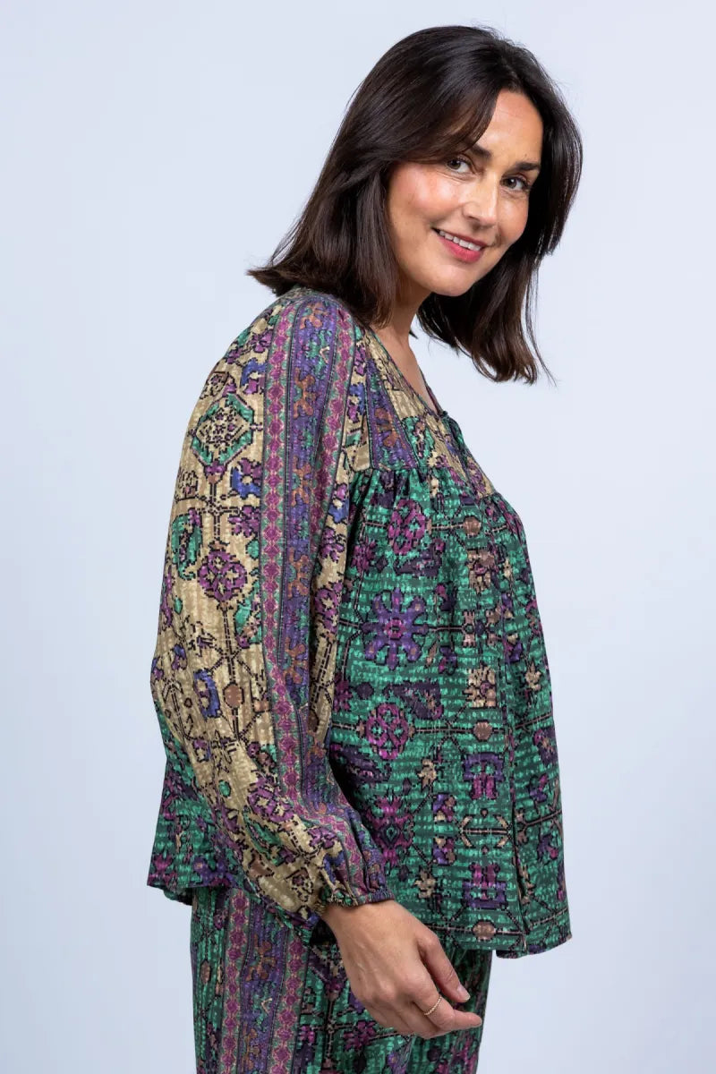 BA&SH Blouse met print - Flessegroen