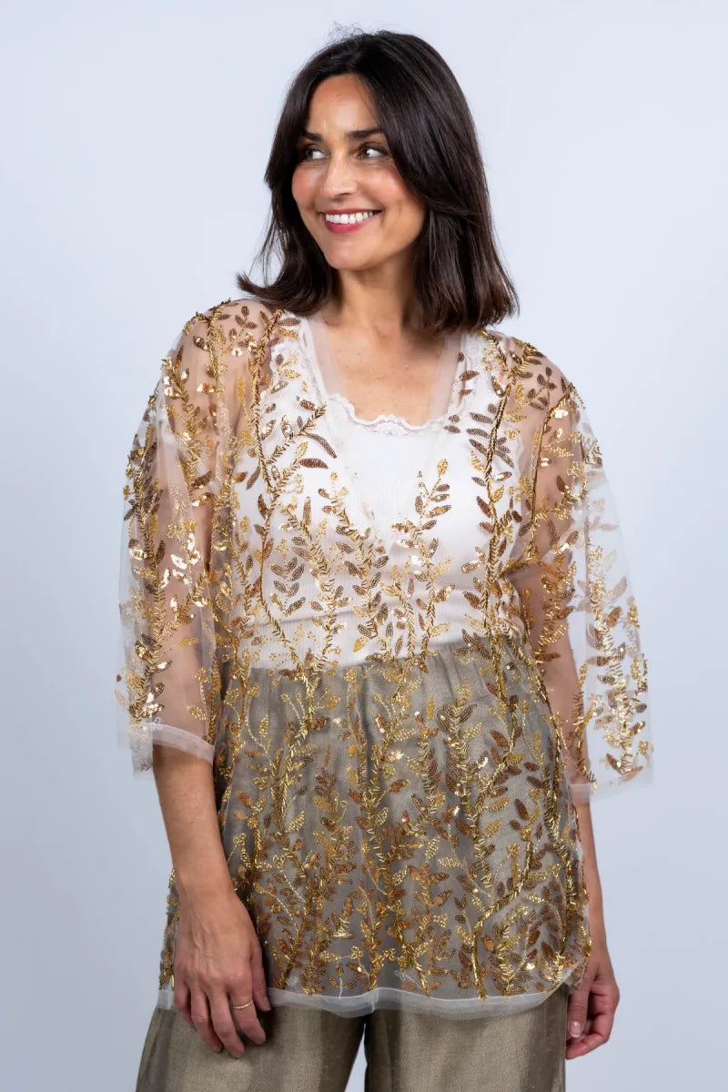 MUNTHE blouse met pailletten - Goud