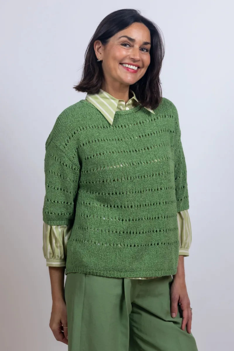 LUISA CERANO LUISA CERANO 138782-5917 Trui met ajour - Appelgroen