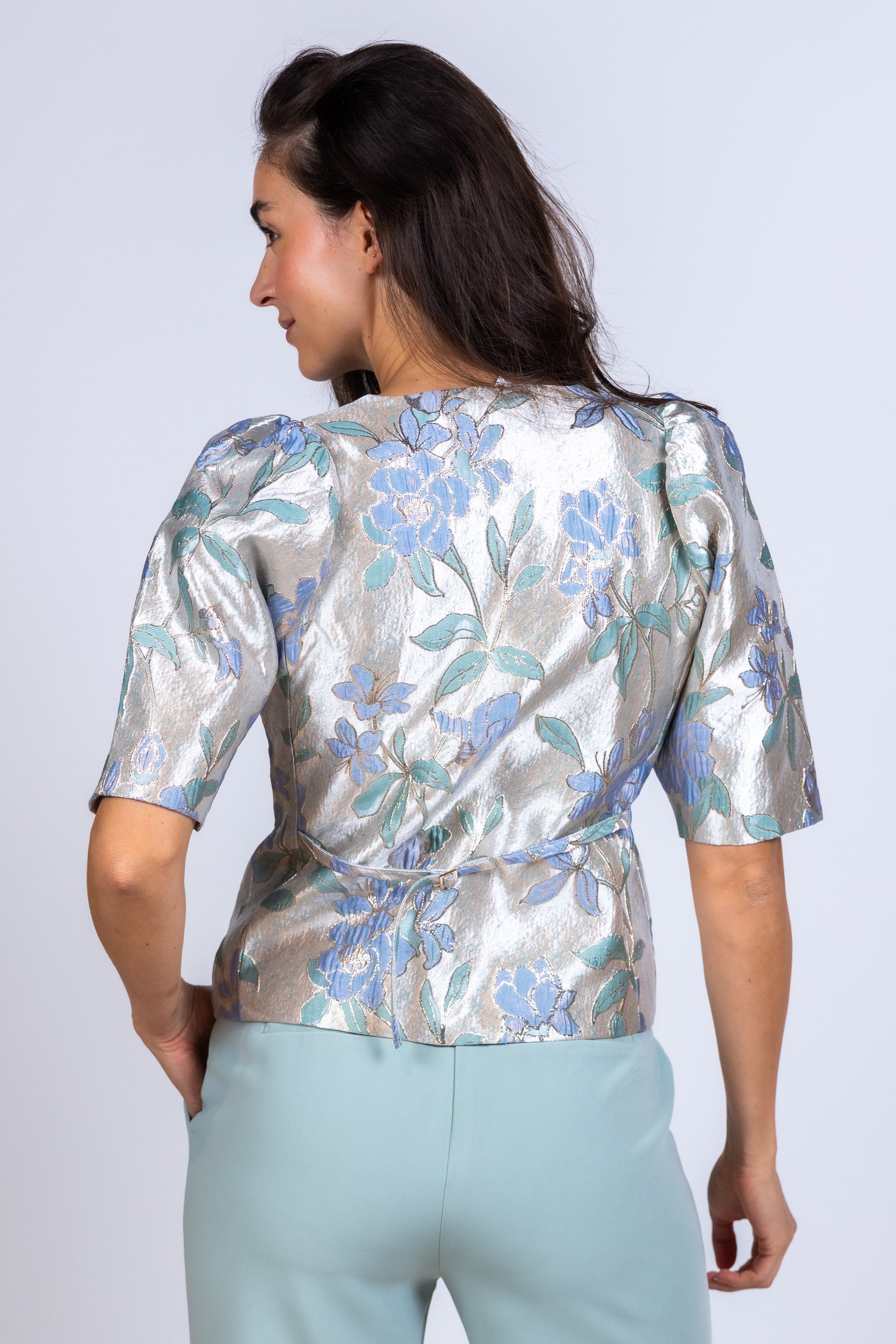 Blouse met bloemen - Zilver
