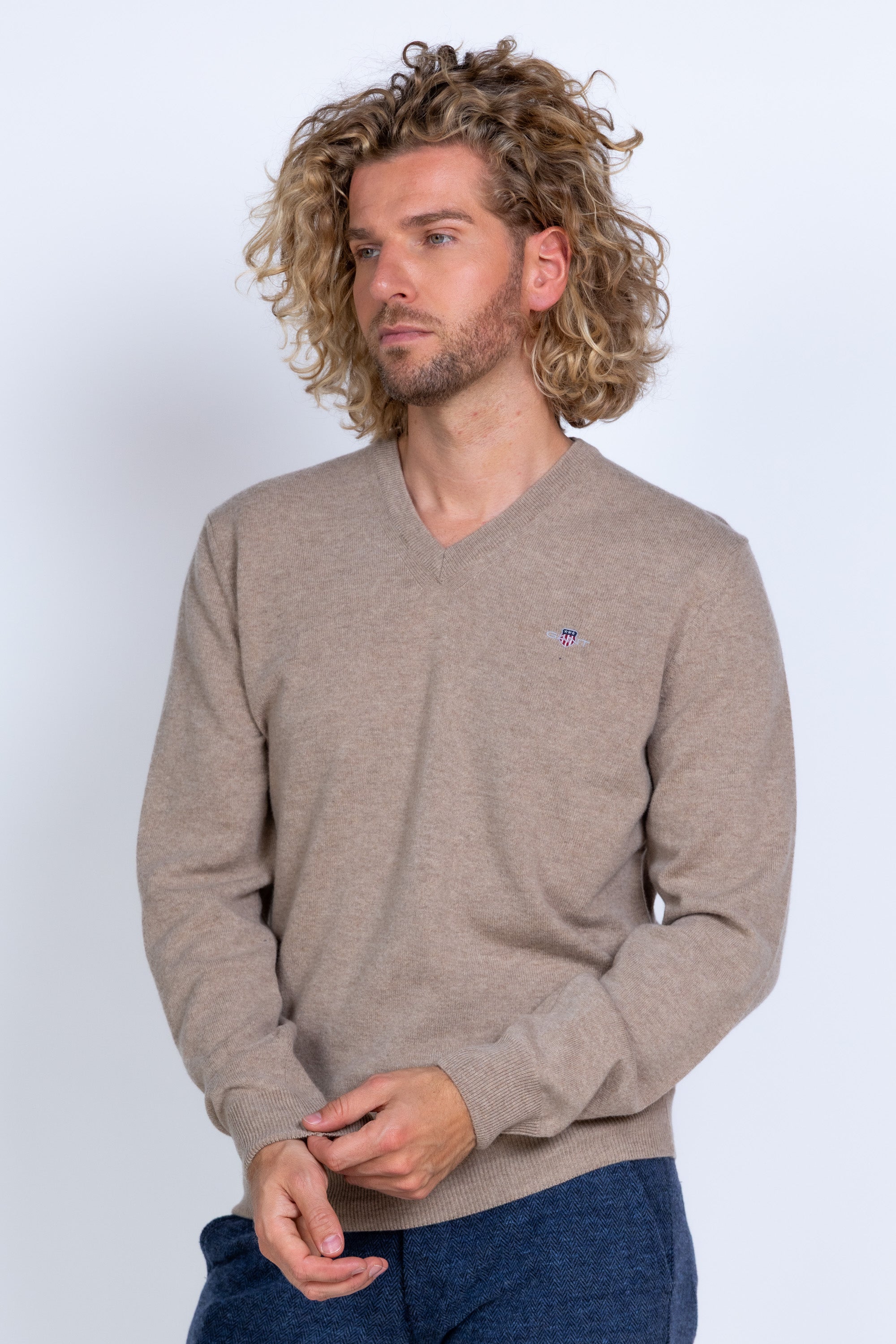 Trui met V-hals - Beige