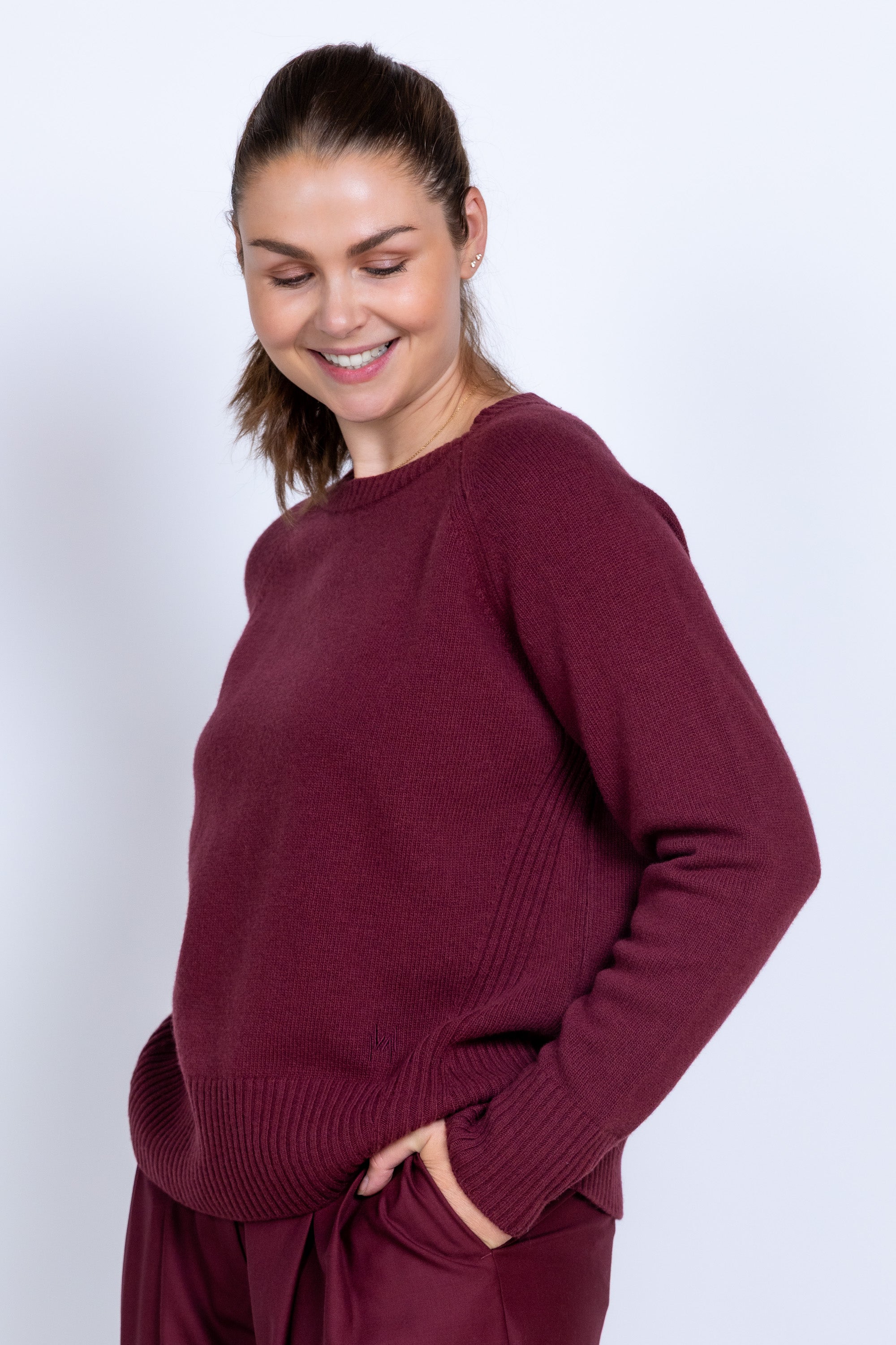 Trui met ronde hals - Donkerbordeaux