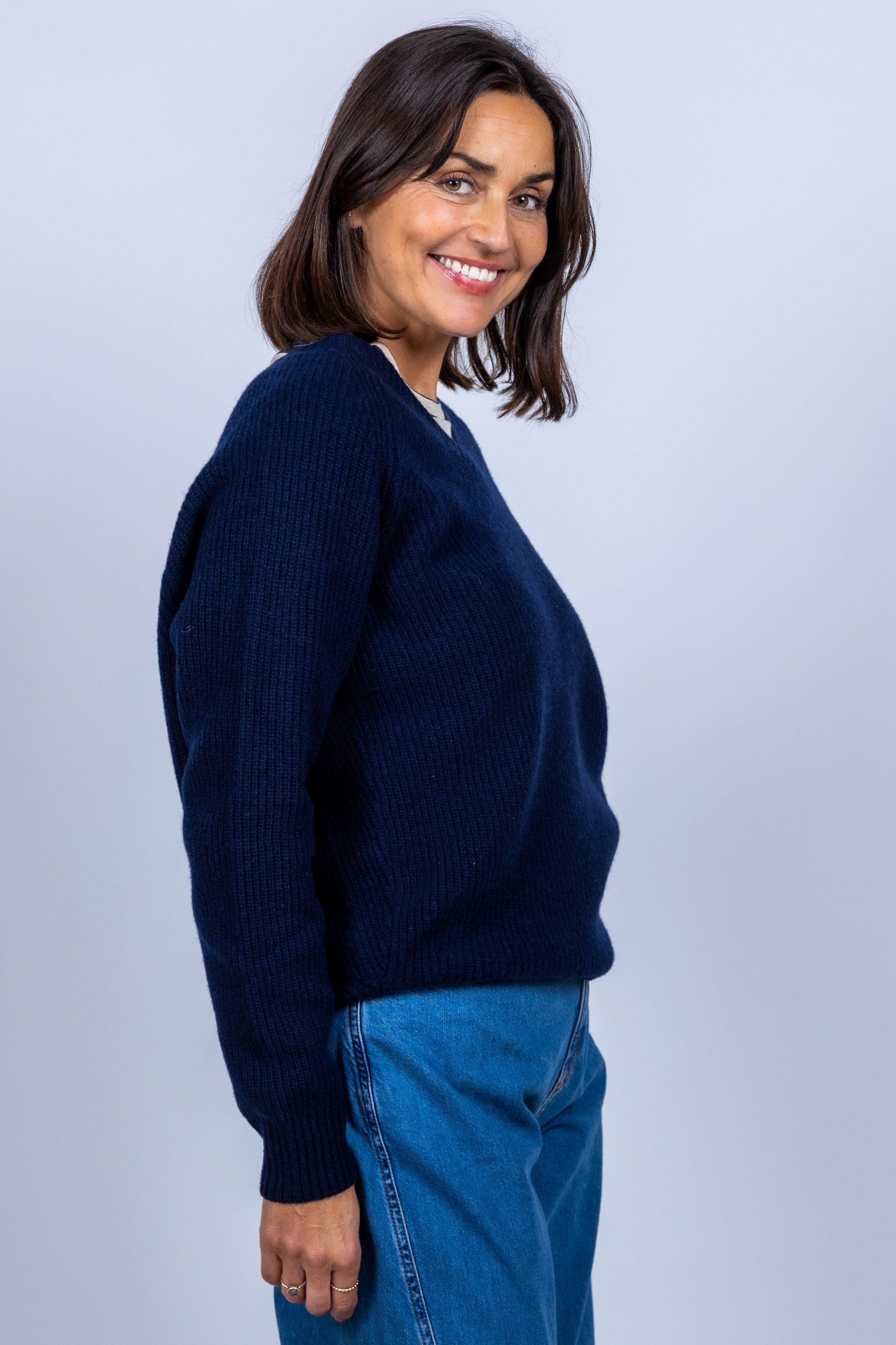 Trui met V-hals - Marine