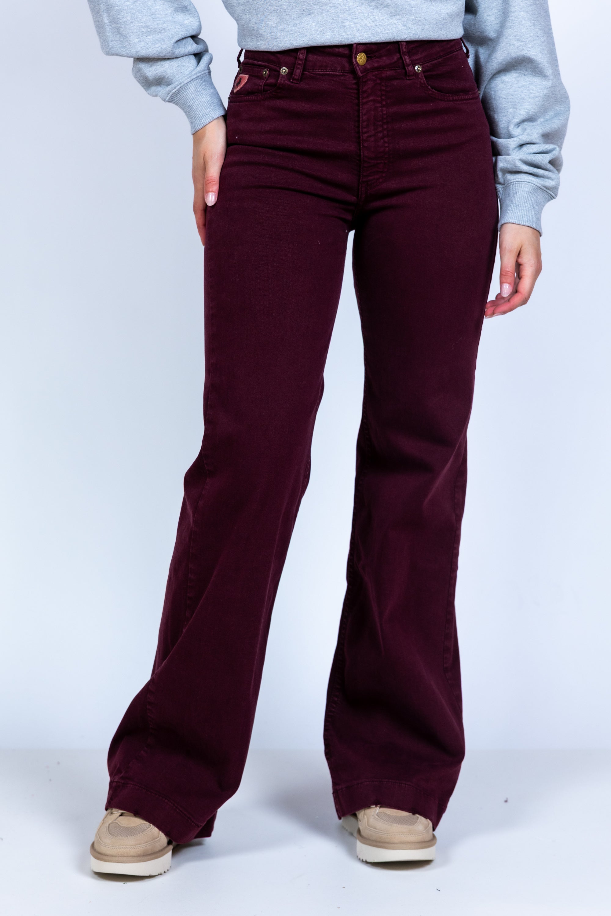 Broek met uitlopende pijpen - Donkerbordeaux