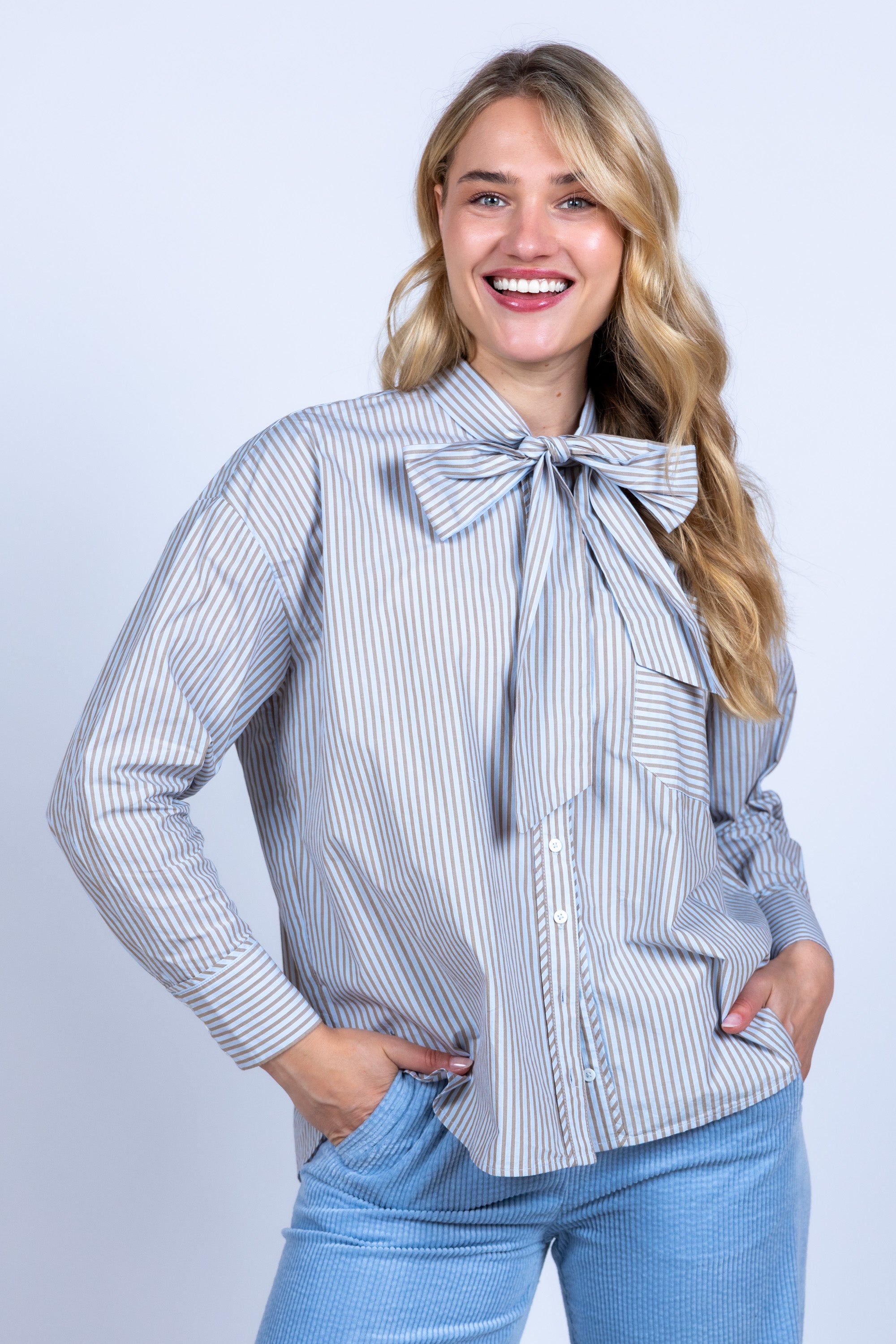 Blouse met strik - Bleu