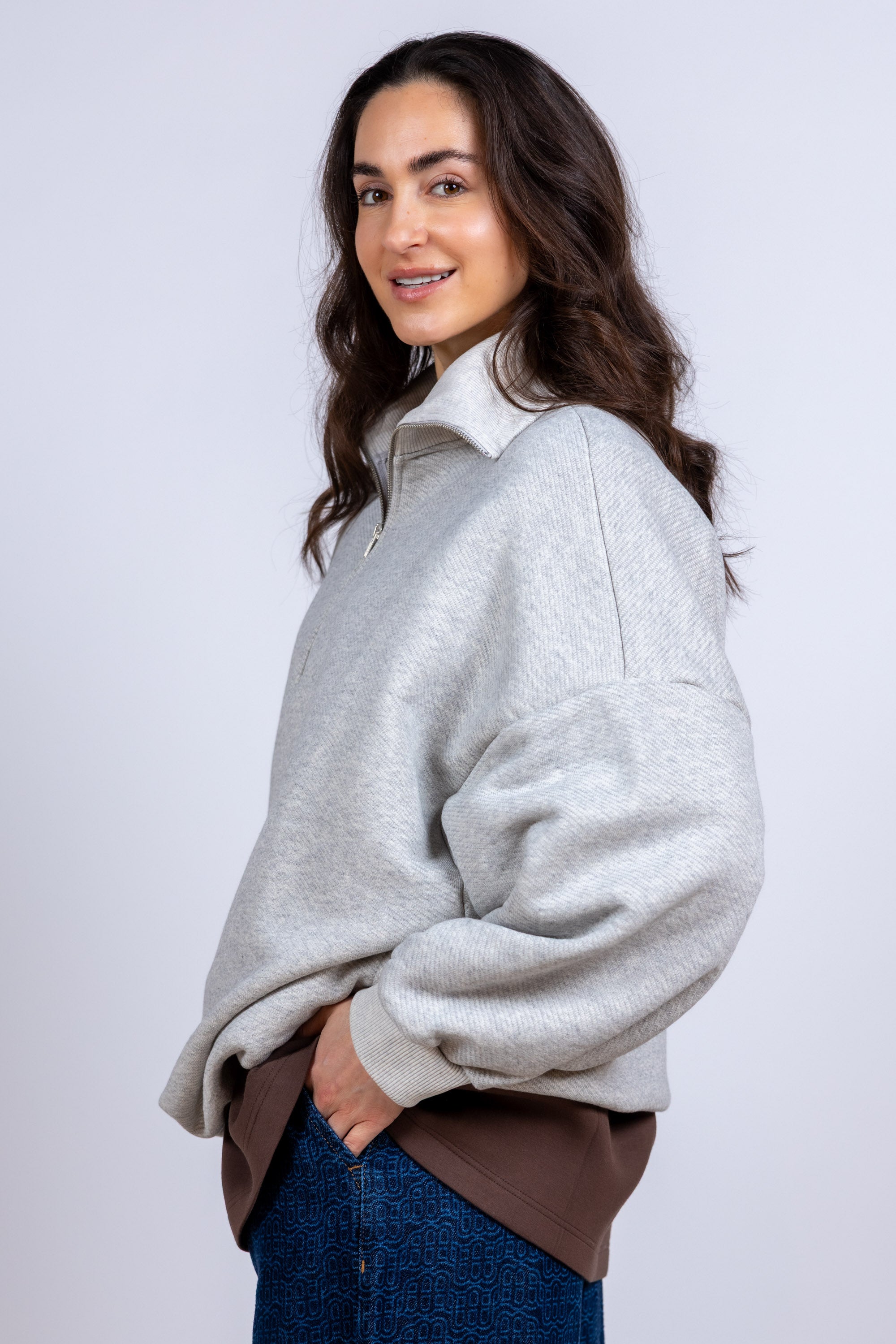 Sweater met rits - Lichtgrijs