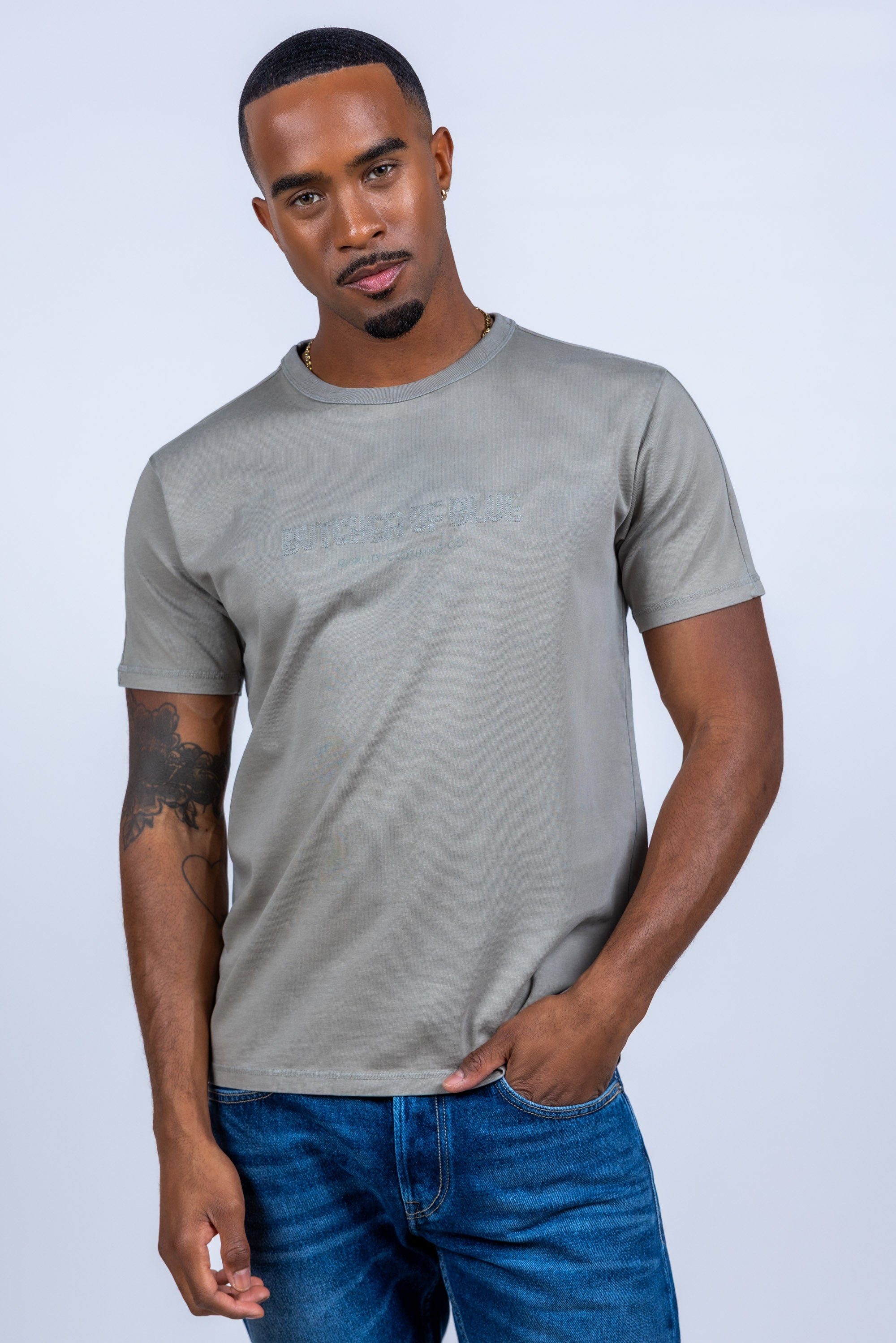 T-shirt met merknaam - Khaki