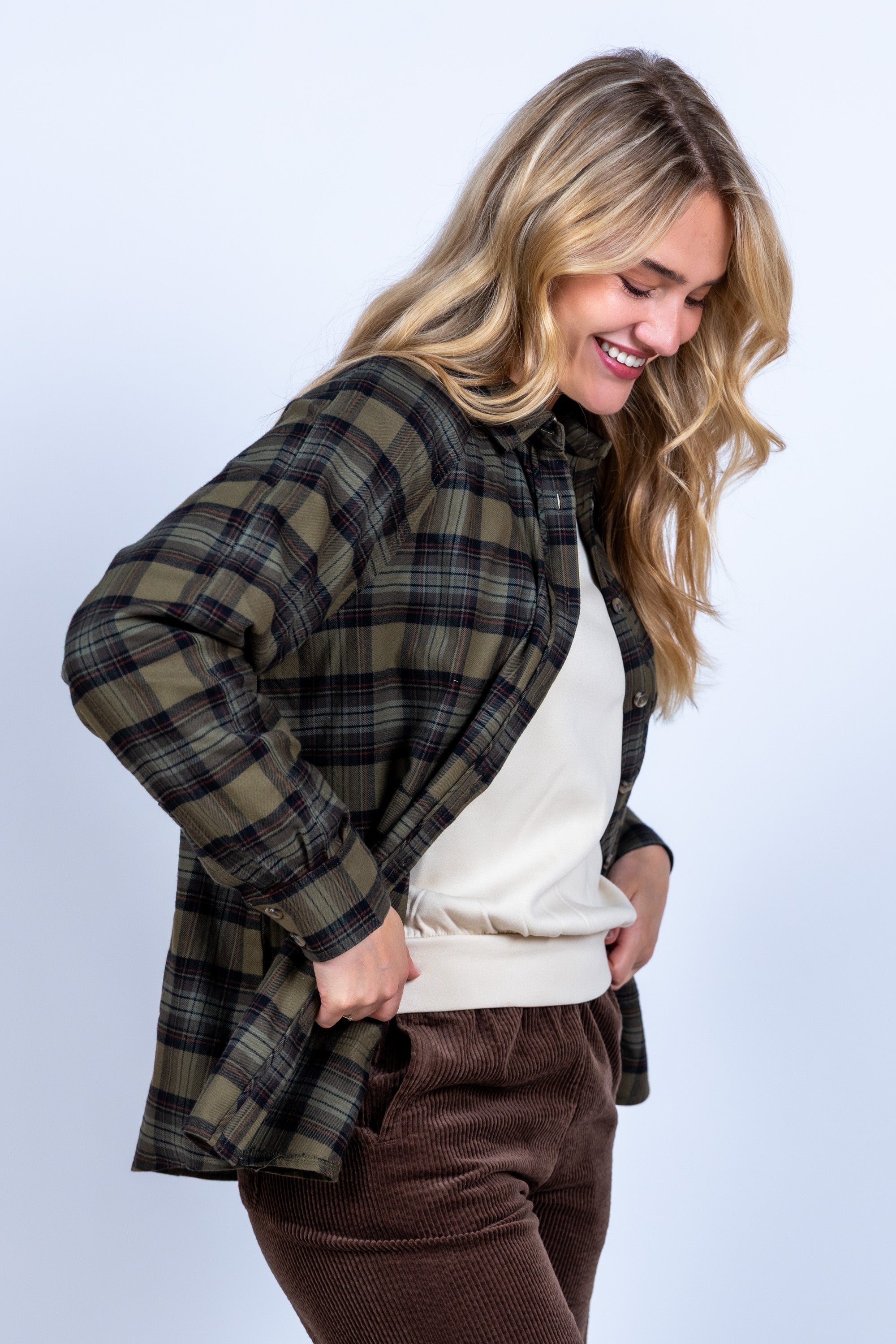 Blouse met ruitpatroon - Olijfgroen