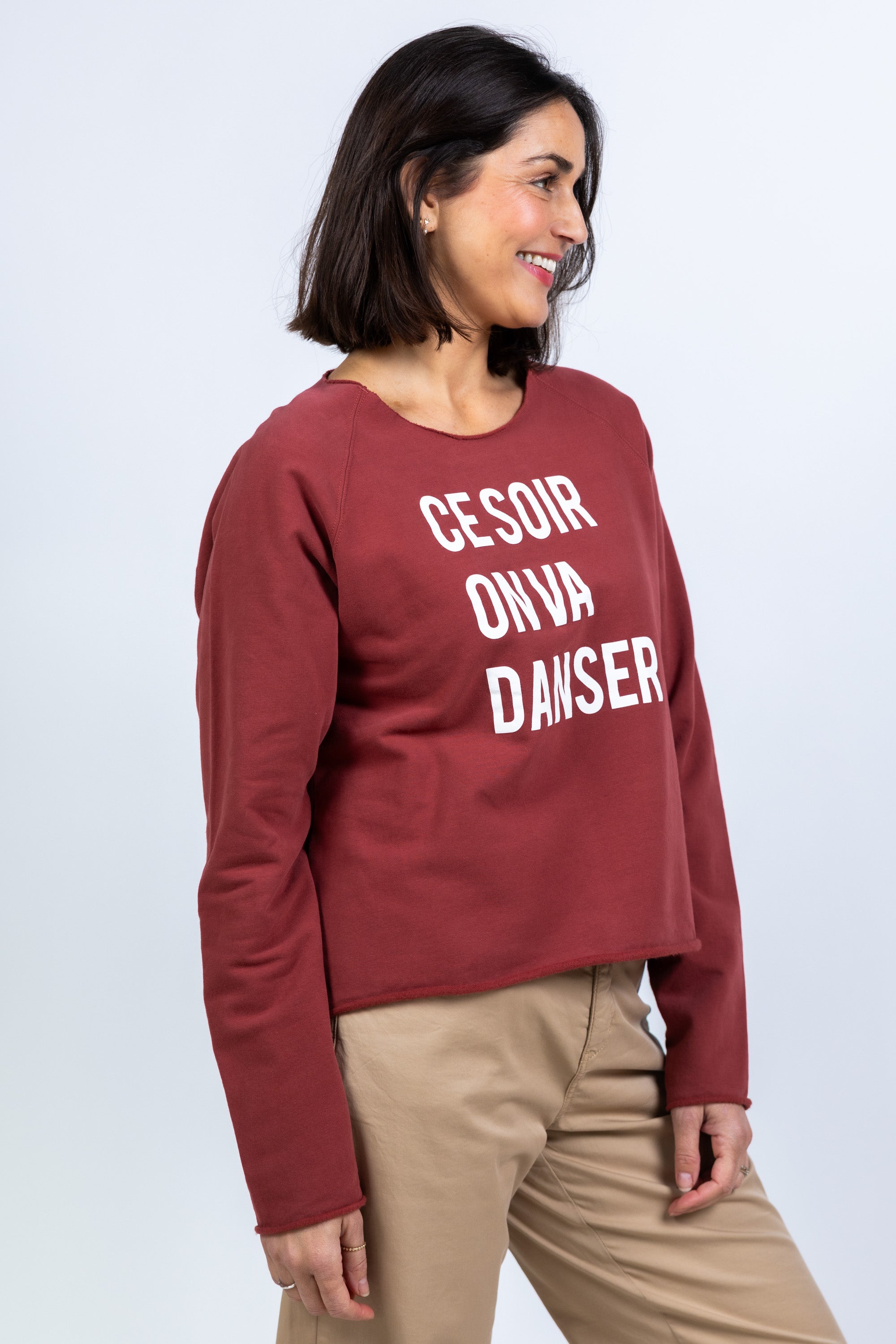 Sweater met tekst - Donkerbordeaux