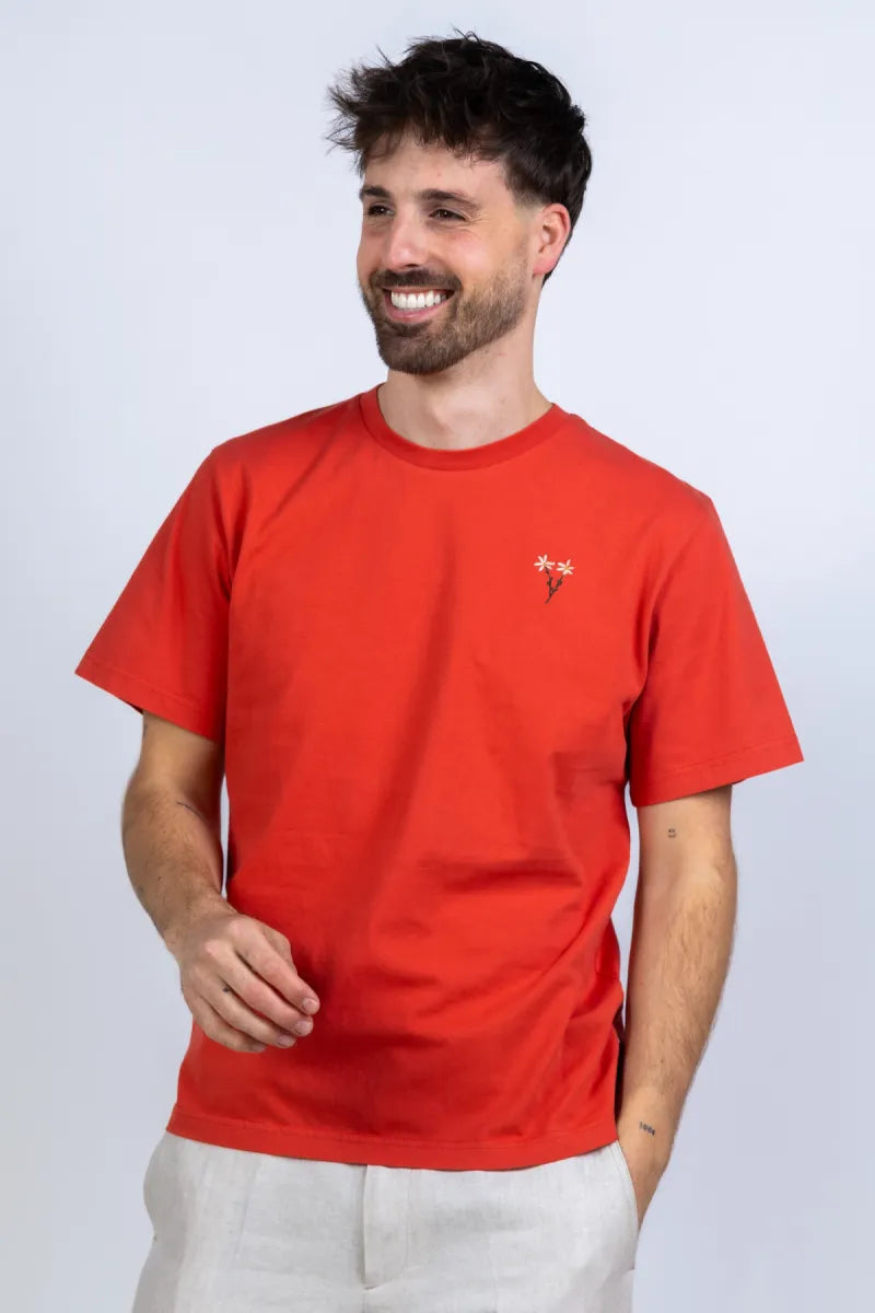 FORET FORET F1012 T-shirt met borduring - Koraalrood