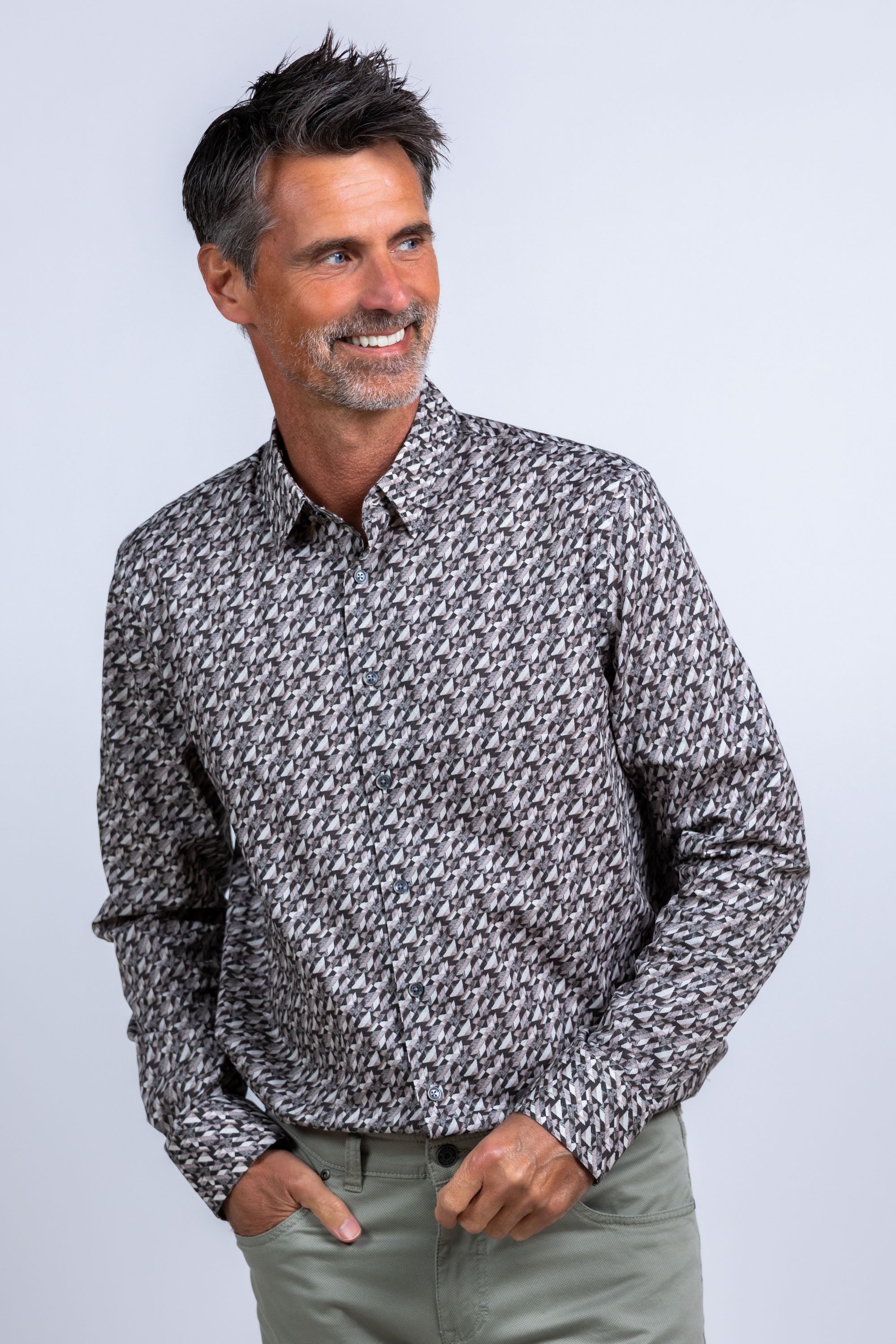 Overhemd met print - Grijs/groen