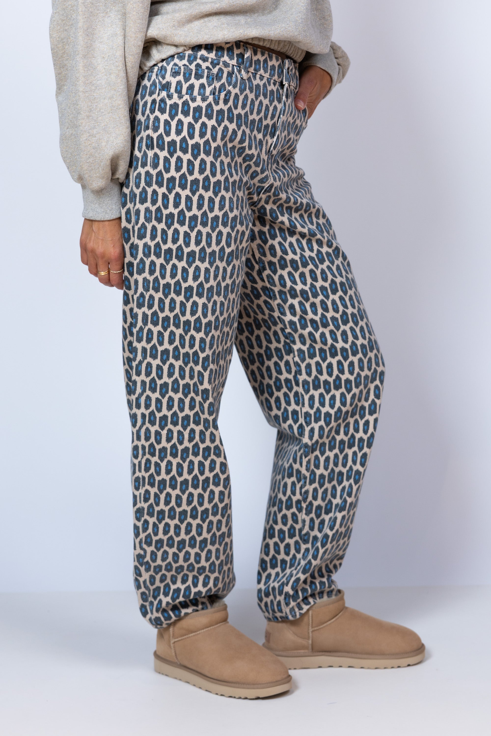 Broek met print - Grijsdenim