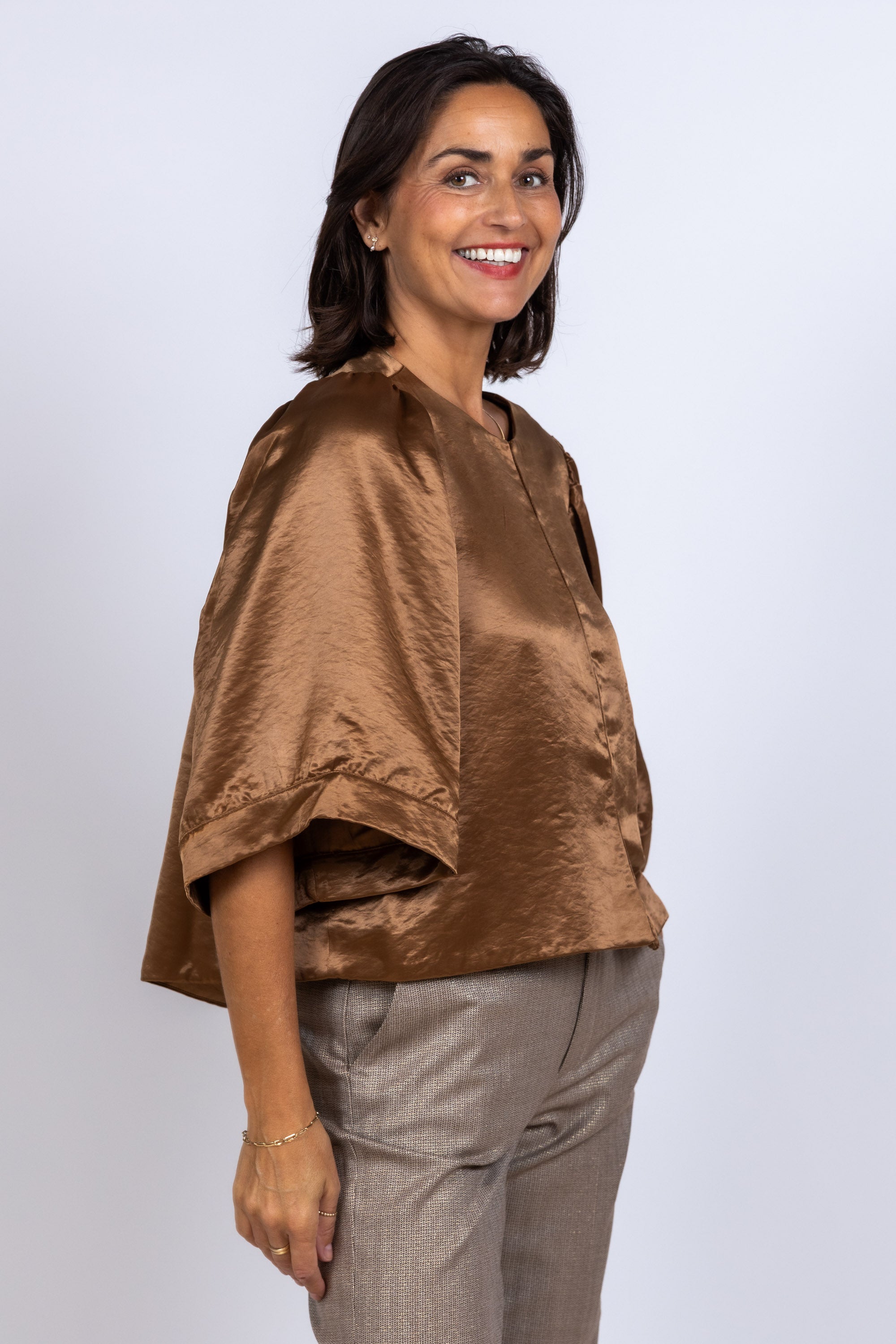 Blouse met pofmouwen - Cognac