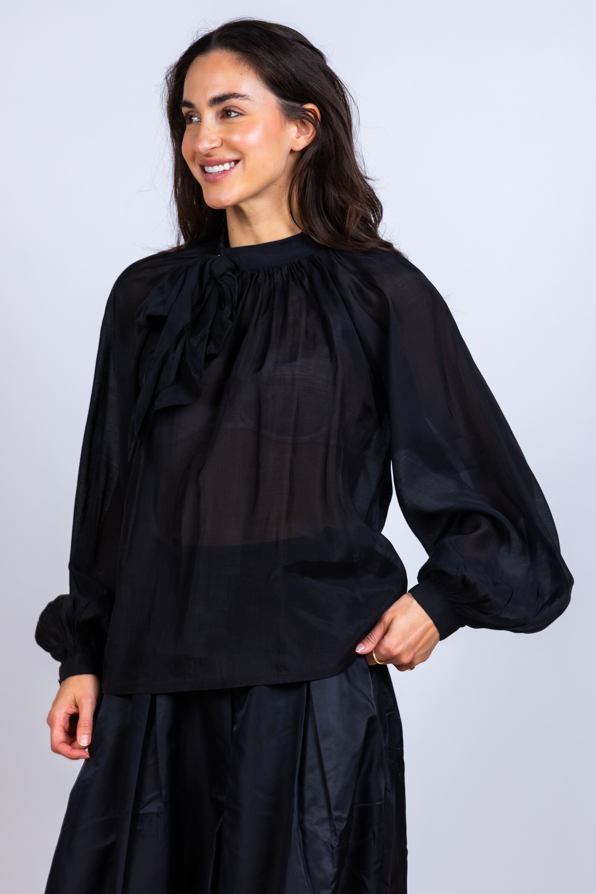 Blouse met strik - Zwart