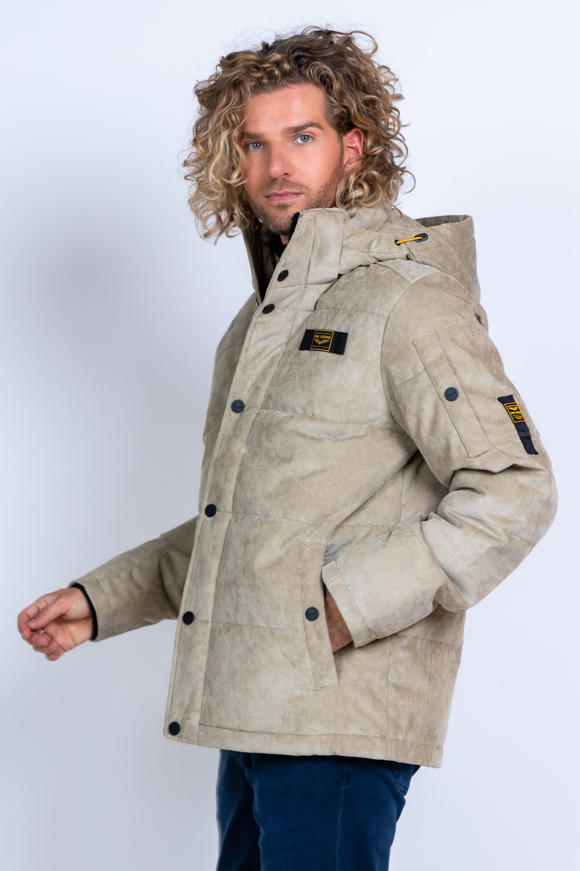 Rib jas met capuchon - Licht taupe