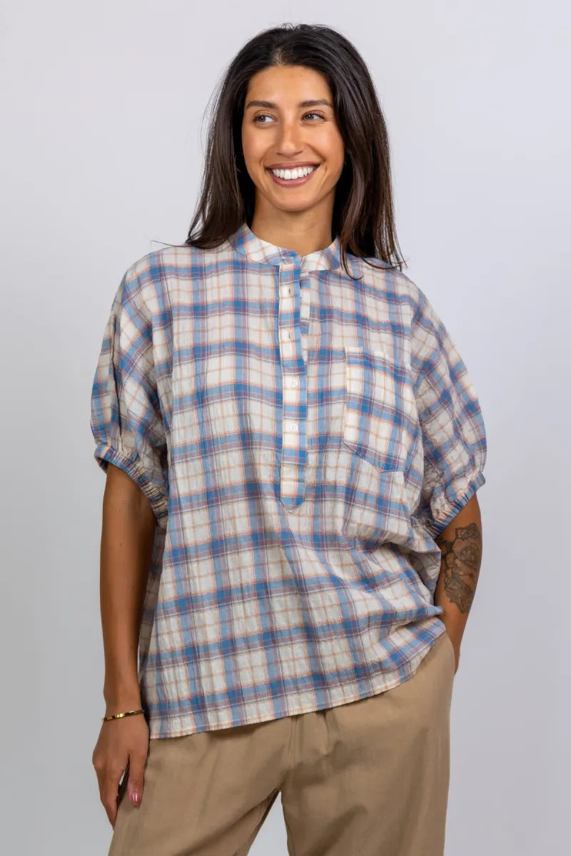 PENN & INK Blouse met ruitpatroon - Bleu