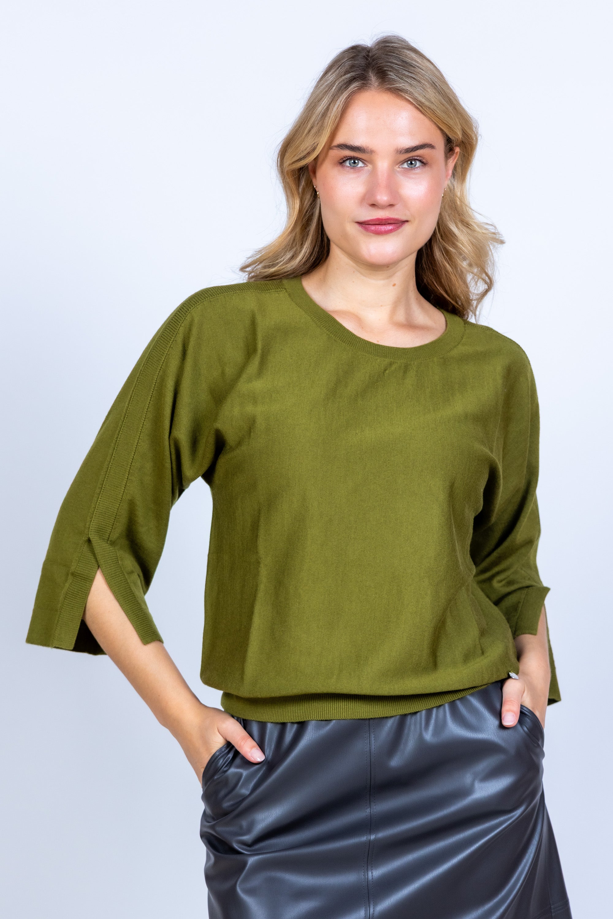 Trui met wijde mouwen - Olijfgroen