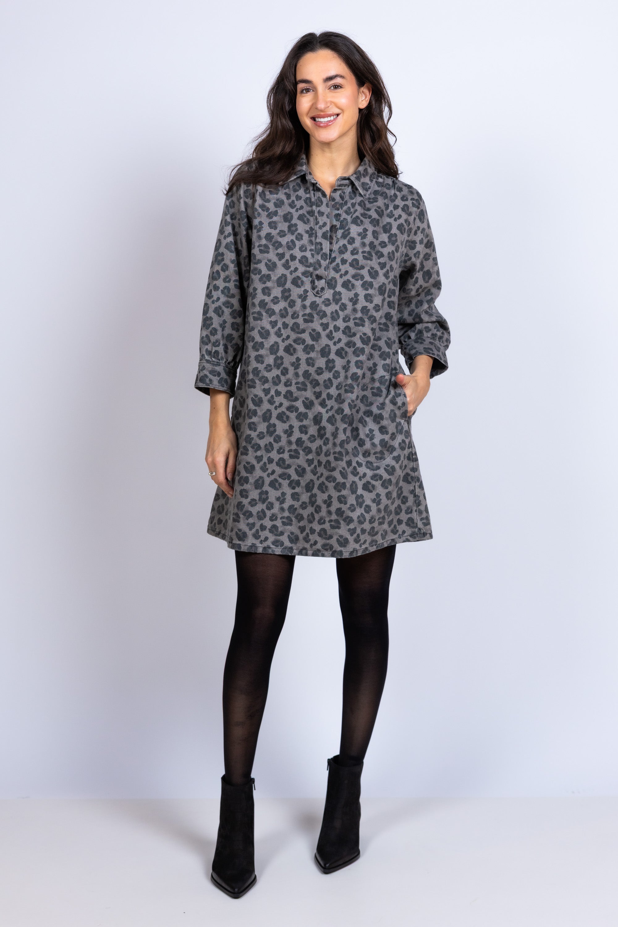 Jurk met print - Grijsdenim