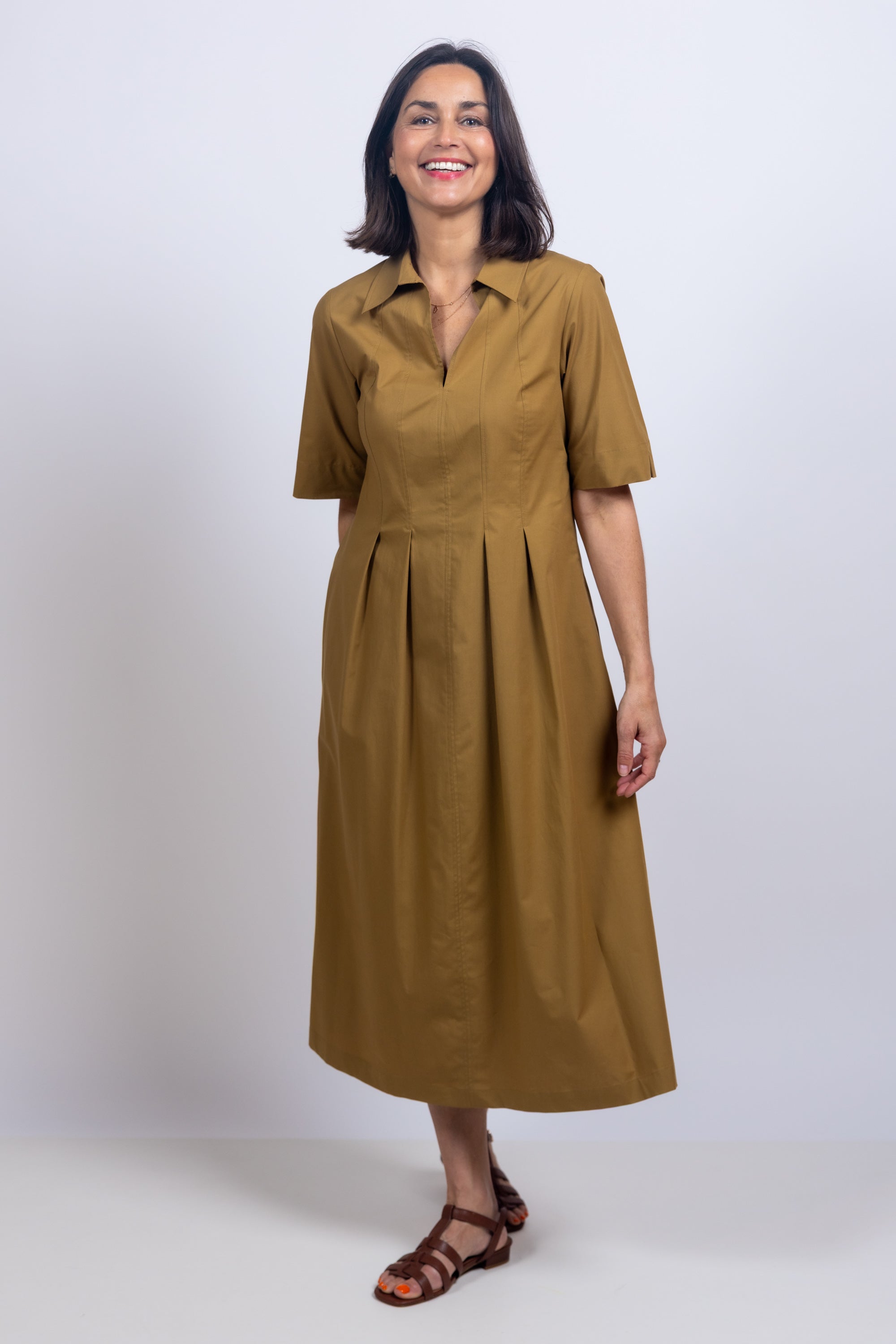 Jurk met kraag - Bronsbruin