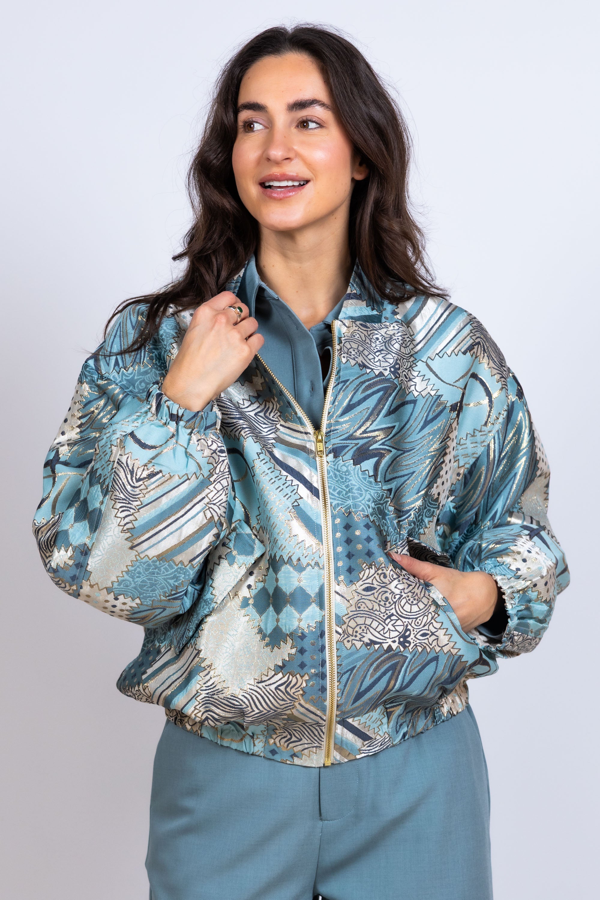 Bomberjack met print - Mint