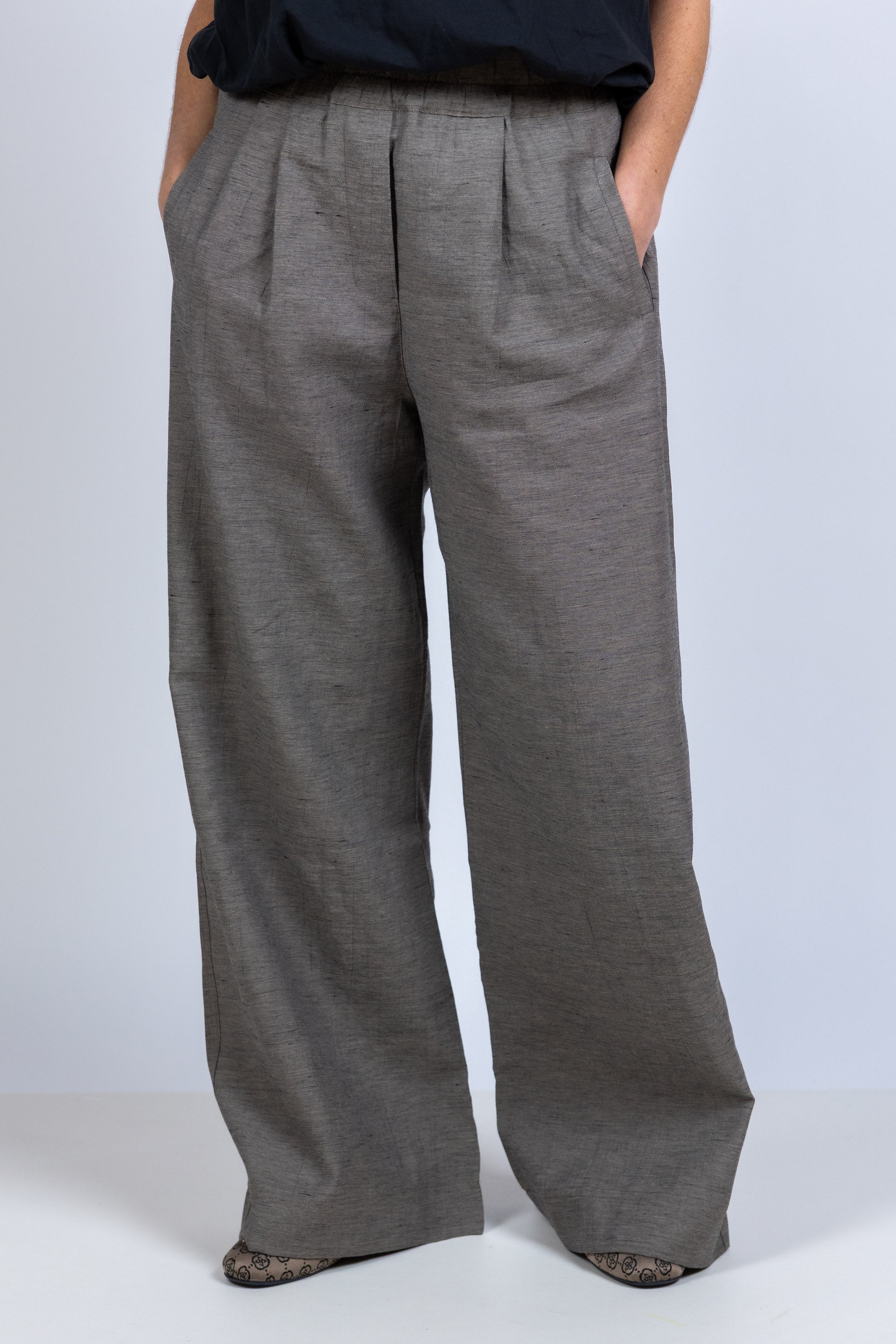 Wijde broek met plooien - Taupe