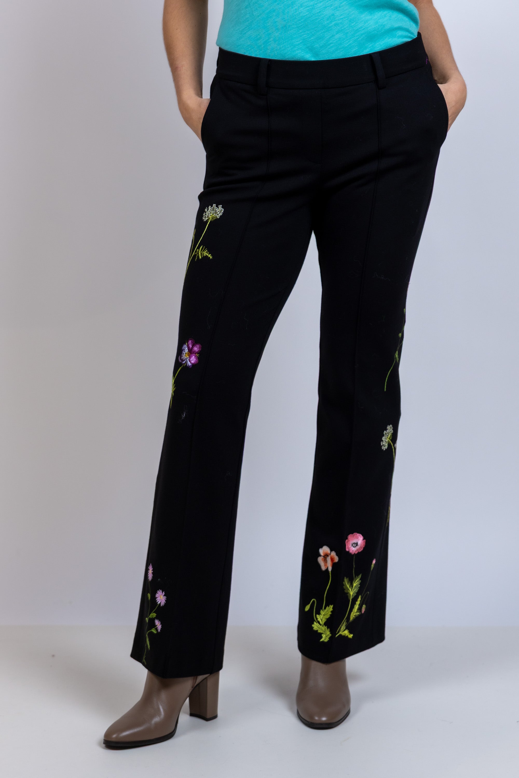 Broek met bloemen - Zwart