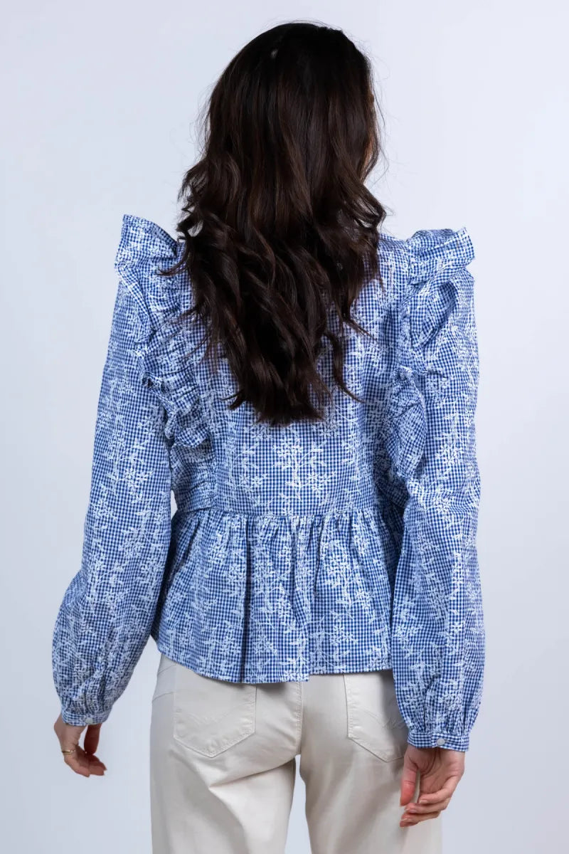 OBJECT OBJECT CIARA FRILL TOP Blouse met ruches - Bleu
