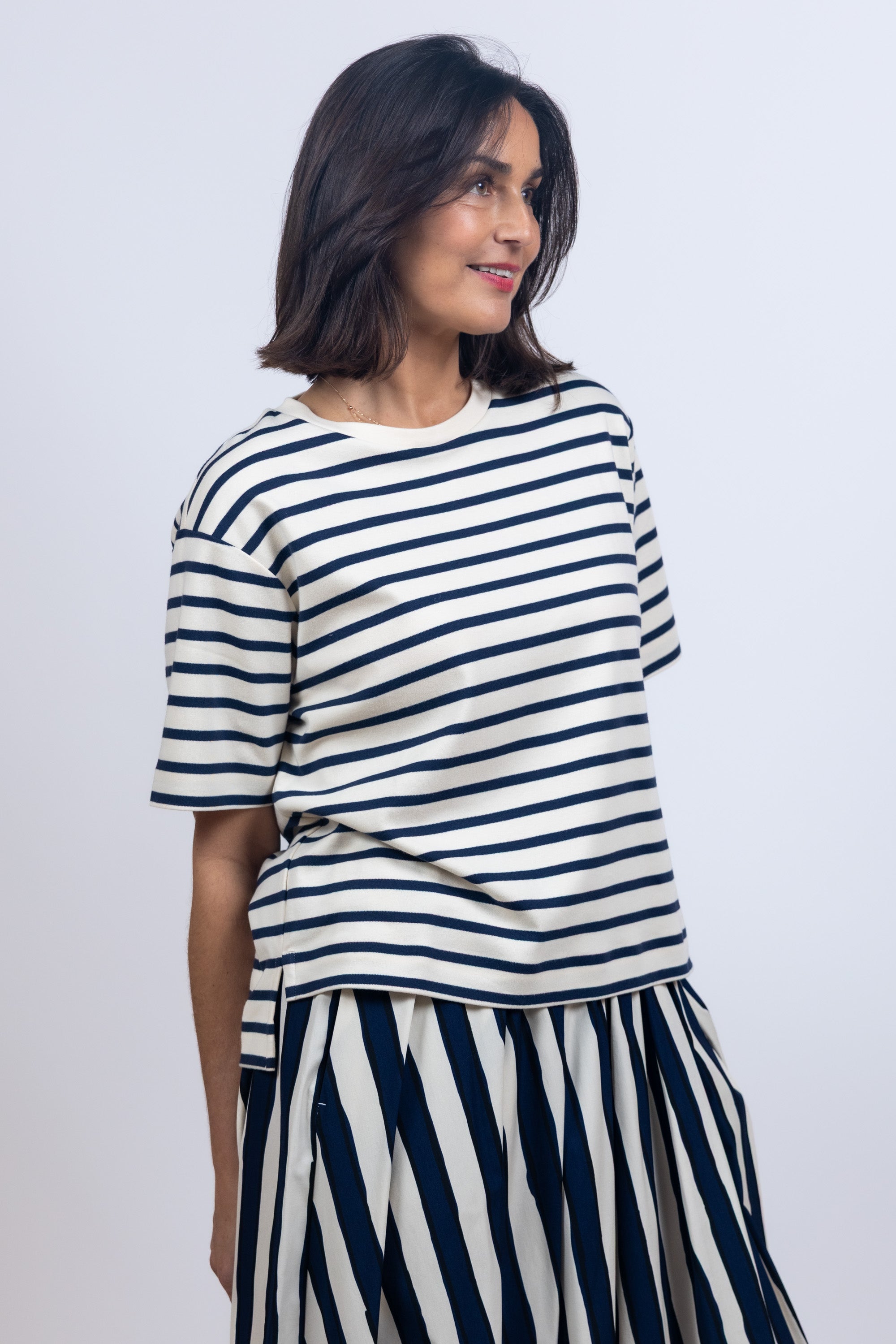 T-shirt met strepen - Ecru