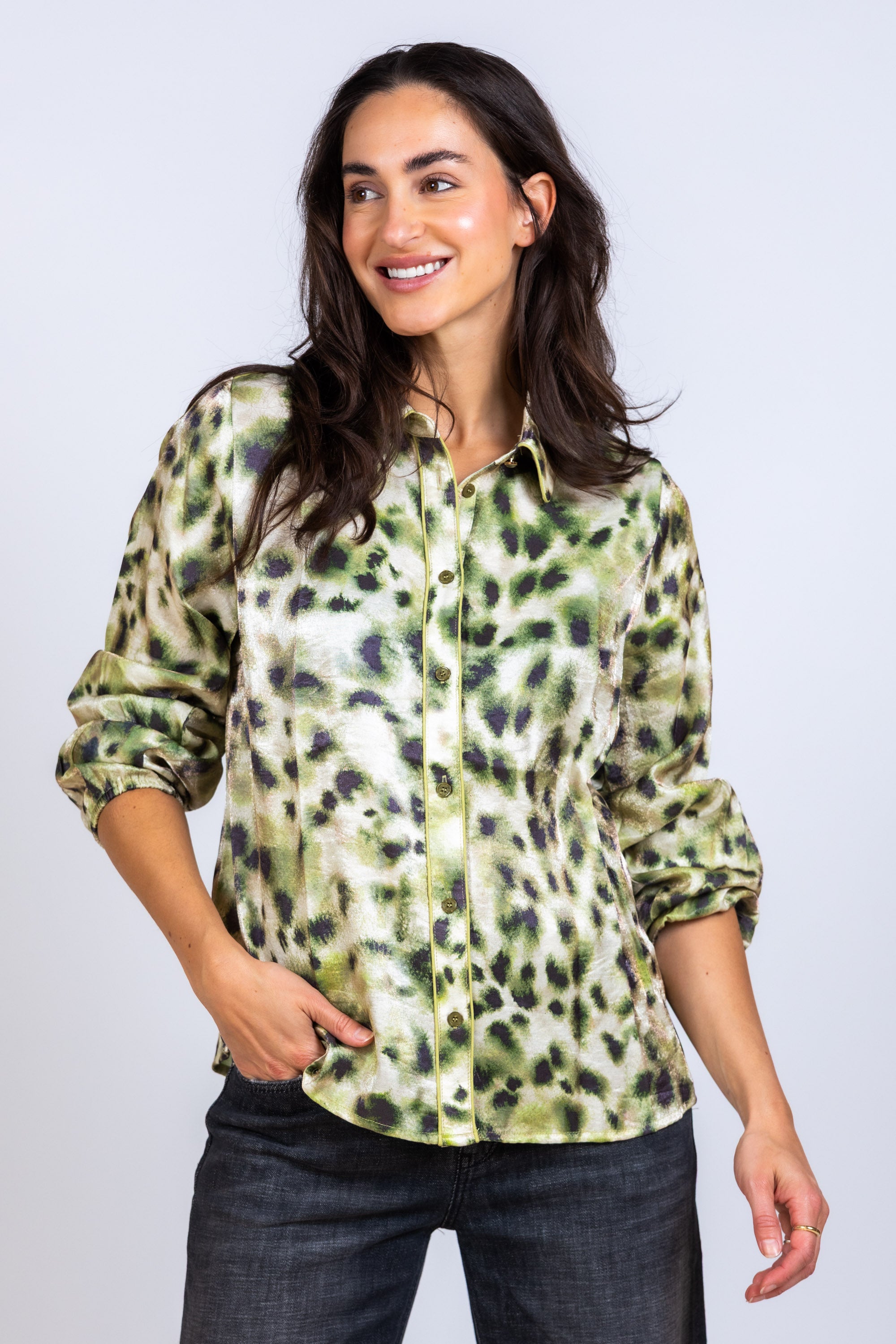 Blouse met knopen - Olijfgroen