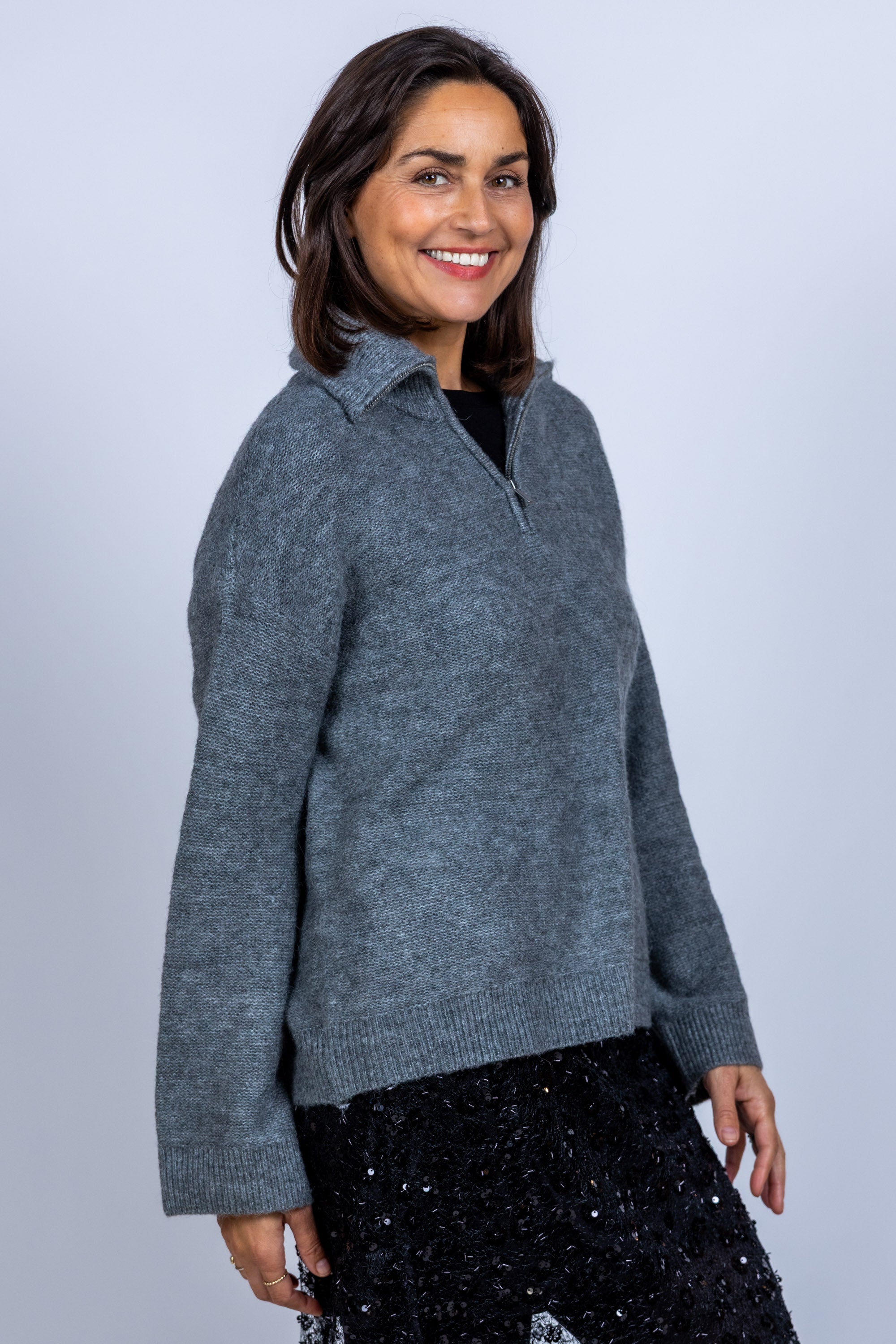 Trui met rits - Middengrijs