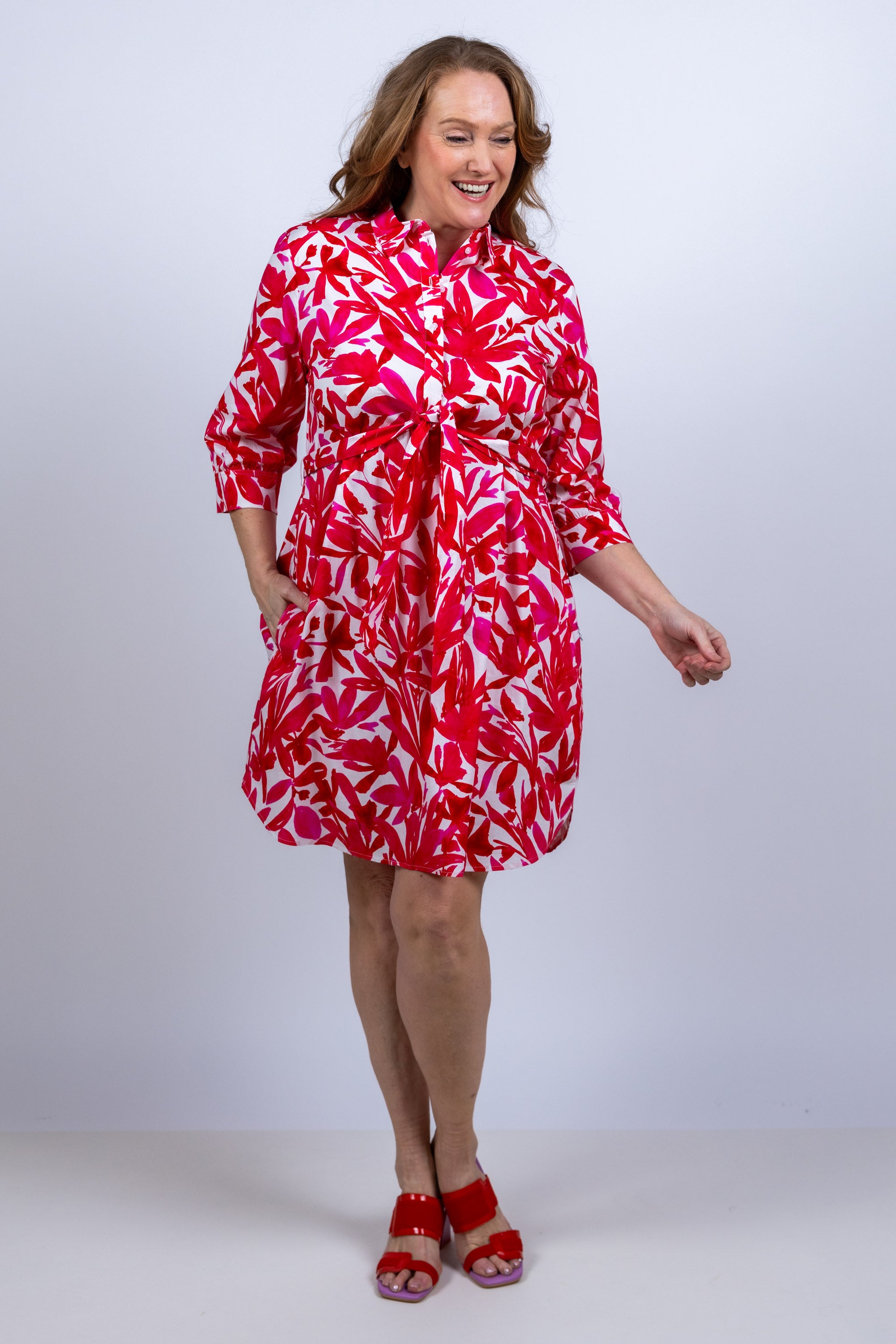 Jurk met knoopdetail - Pink/cyclaam