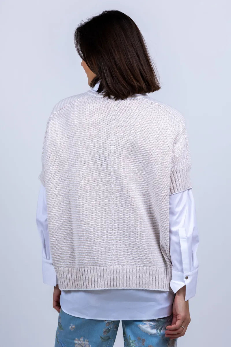 REPEAT REPEAT 401154 Gebreide trui met V-hals - Beige