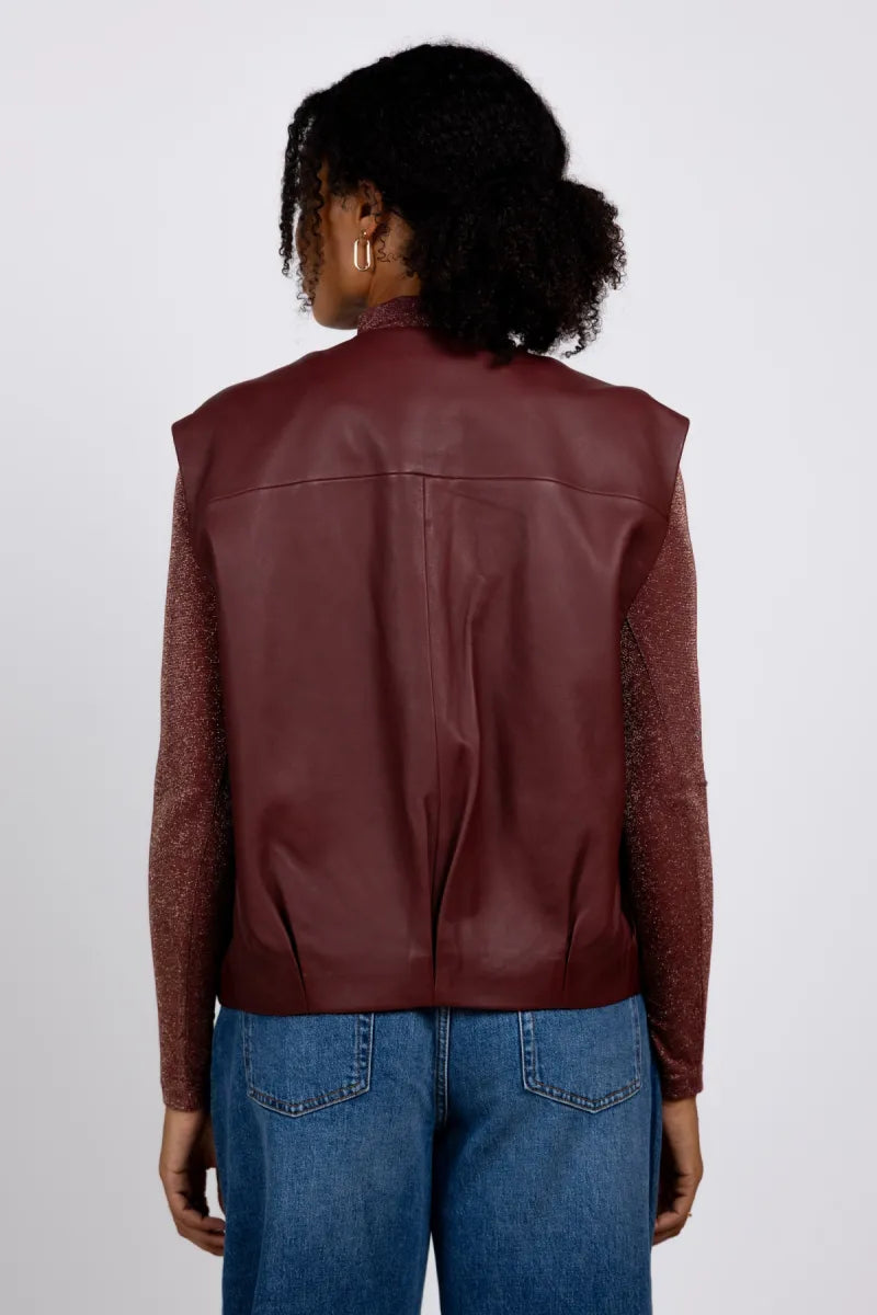 STUDIO AR STUDIO AR DANIELA Leer gilet - Donkerbordeaux