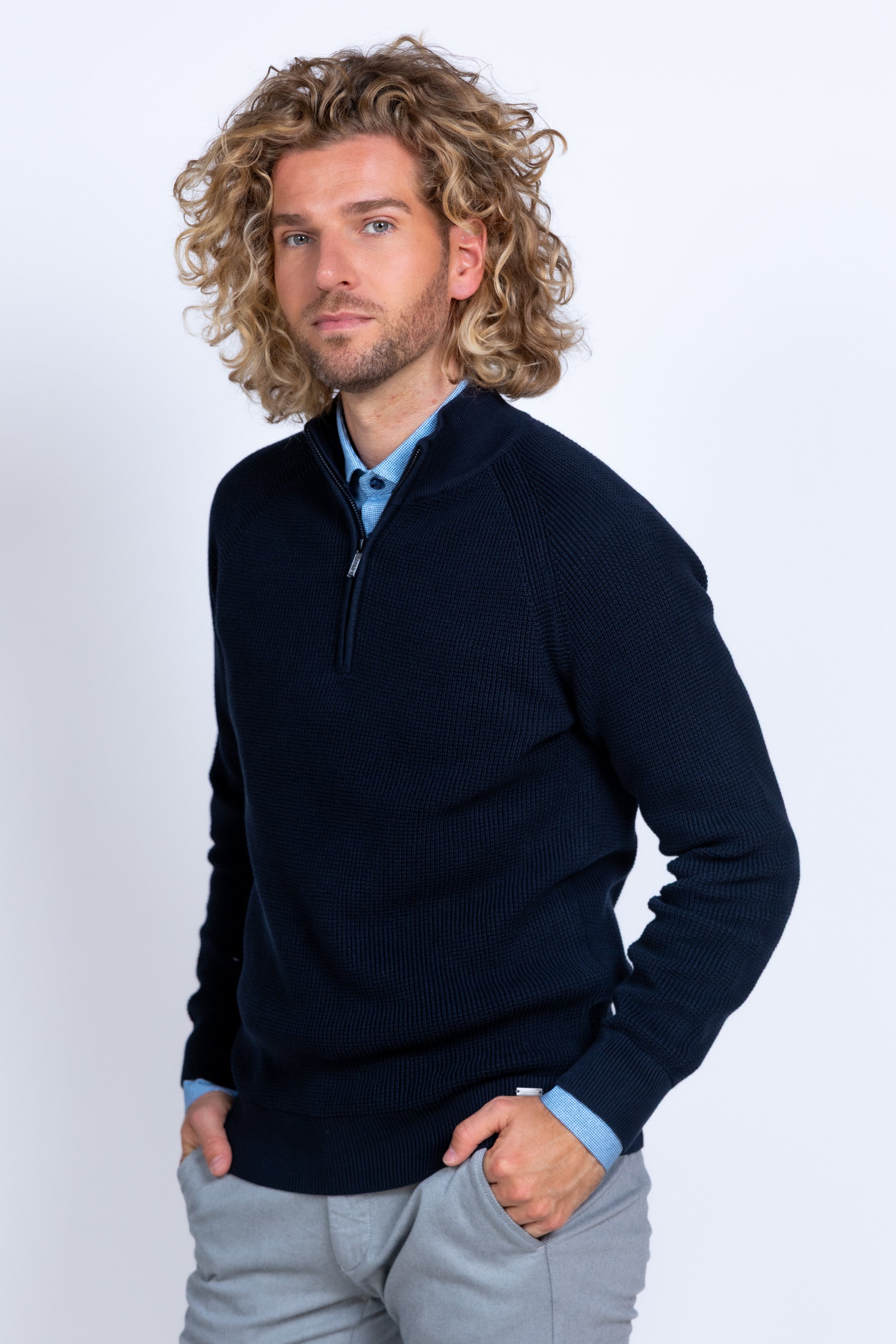 Trui met opstaande kraag - Marine