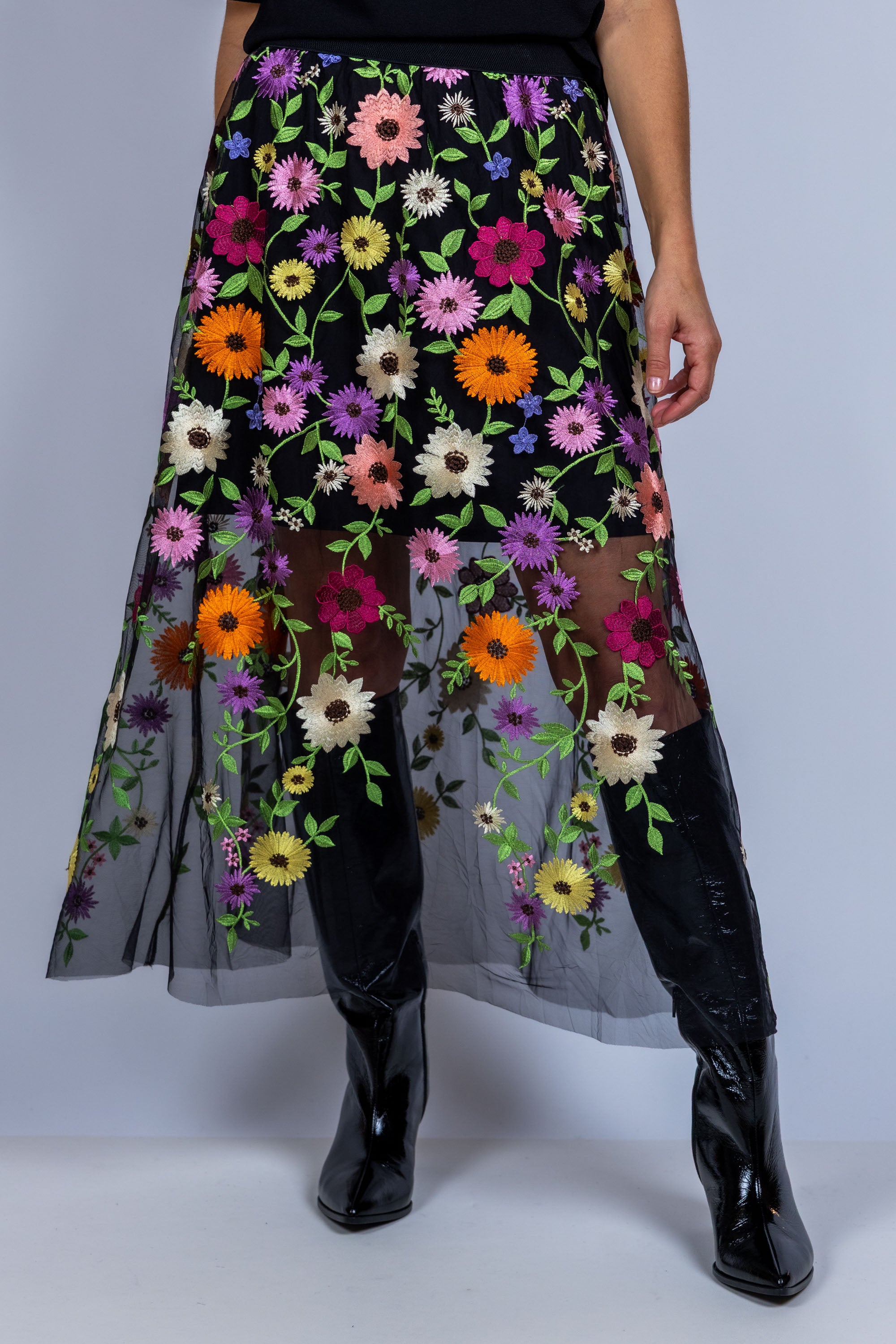 Rok met bloemen - Zwart