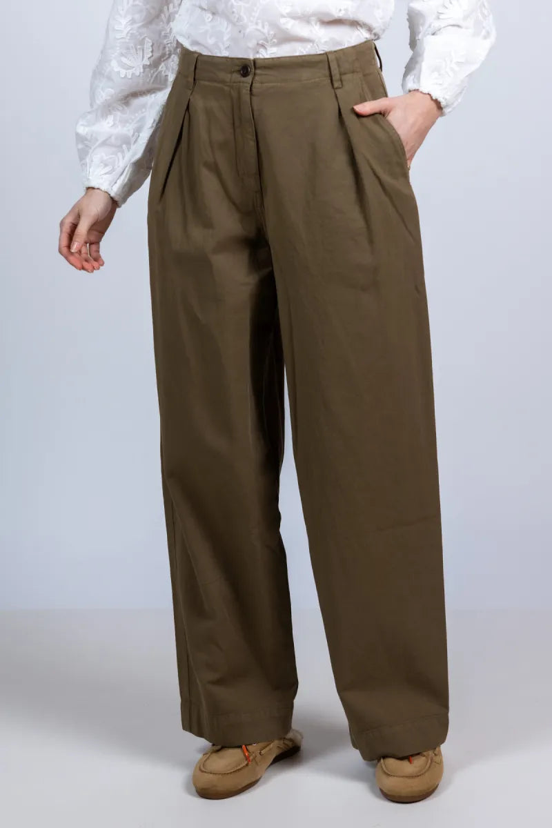 AMERICAN VINTAGE AMERICAN VINTAGE NAM 10A Wijde broek met plooien - Khaki