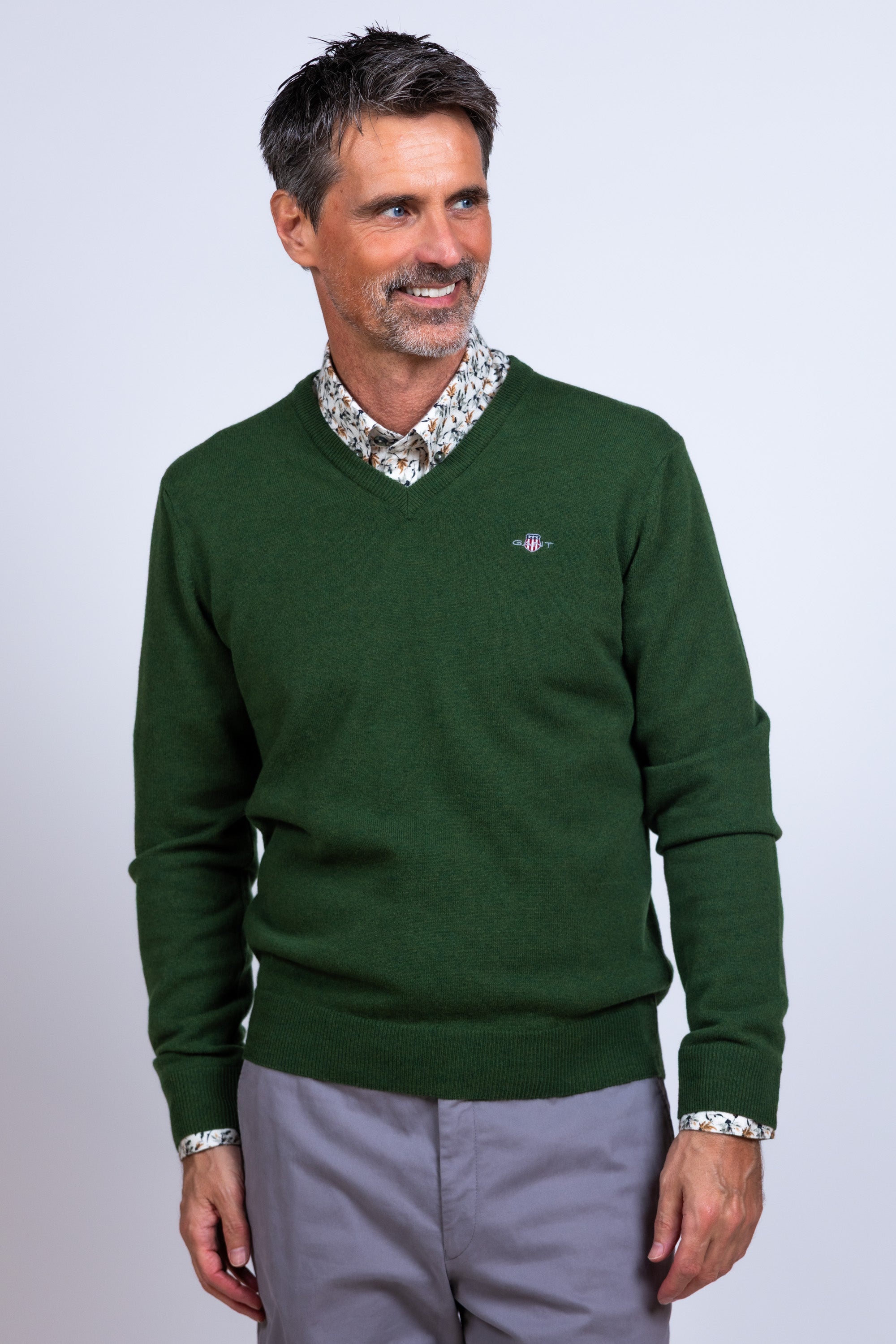 Trui met v-hals - Olijfgroen