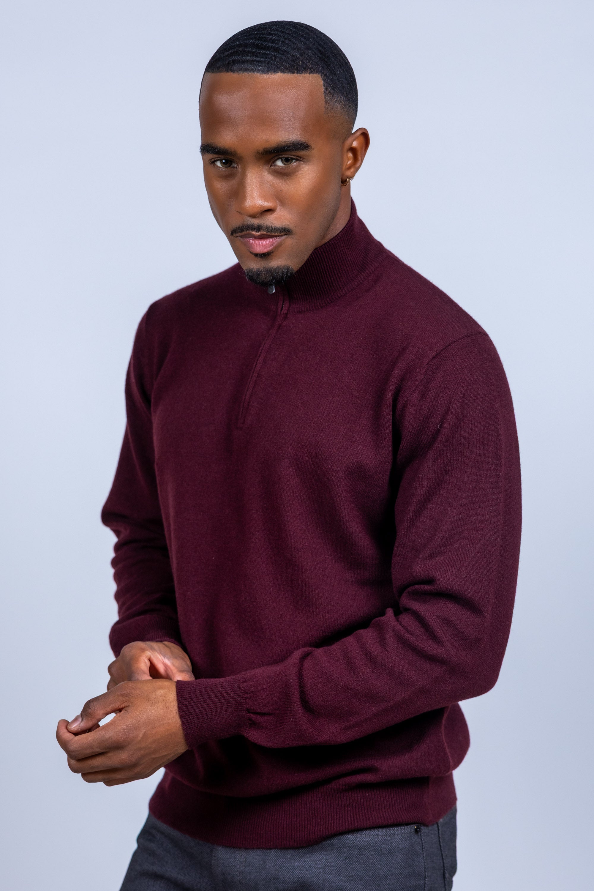 Trui met halve rits - Donkerrood