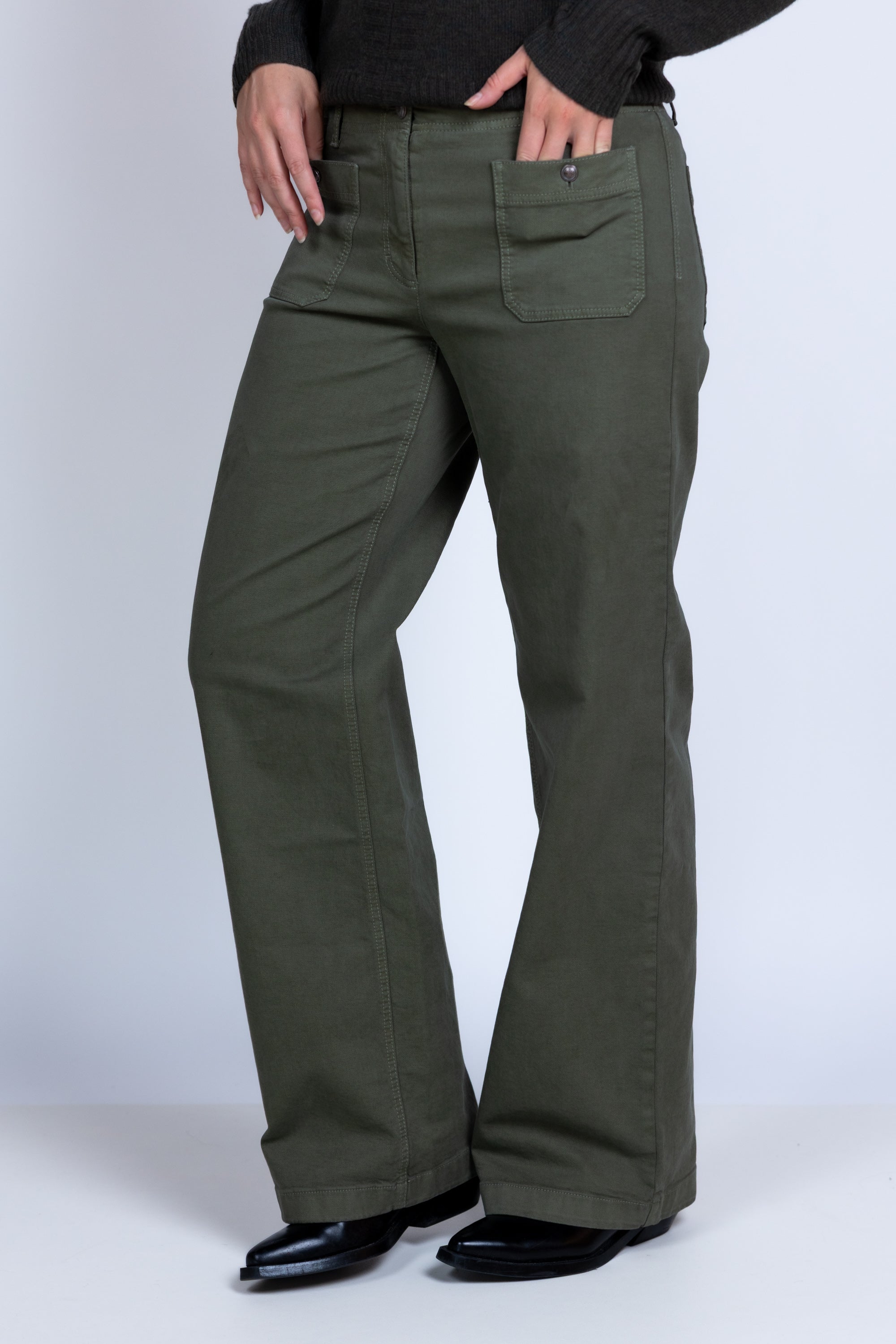 Wijde broek met zakken - Olijfgroen
