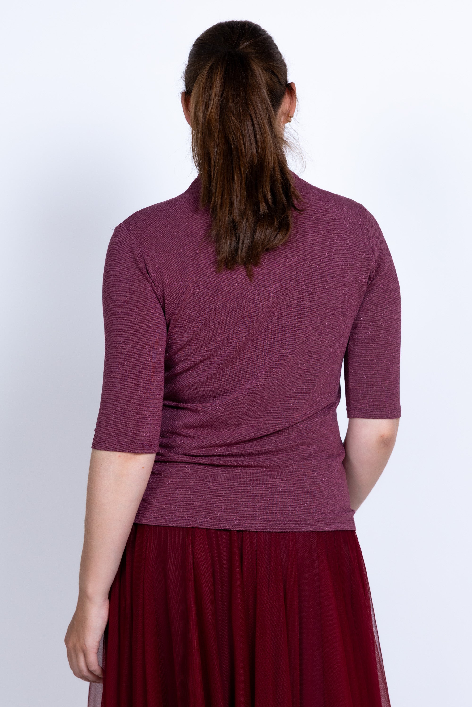 T-shirt met col - Donkerroze