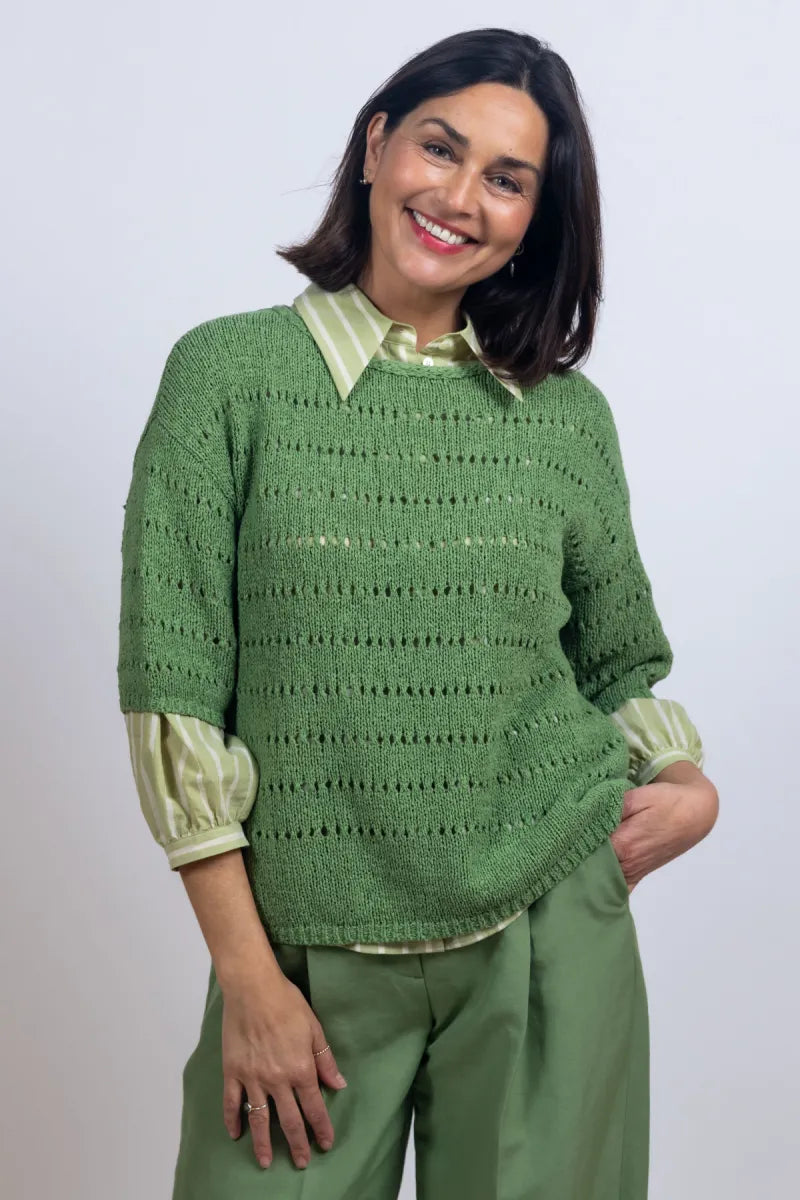 LUISA CERANO LUISA CERANO 138782-5917 Trui met ajour - Appelgroen