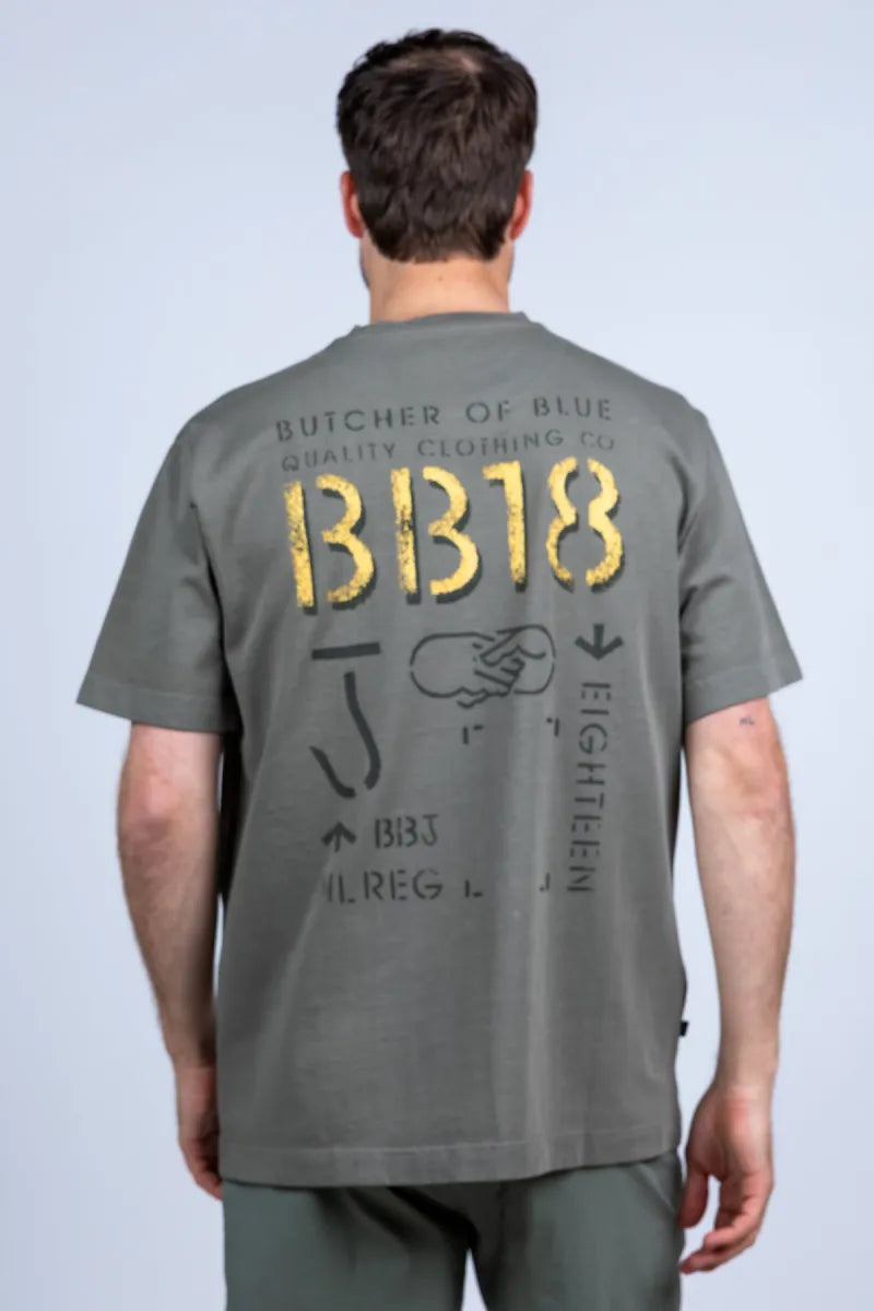BUTCHER OF BLUE BUTCHER OF BLUE M2613050 BUTCHER OF BLUE M2613050 T-shirt met print - Olijfgroen